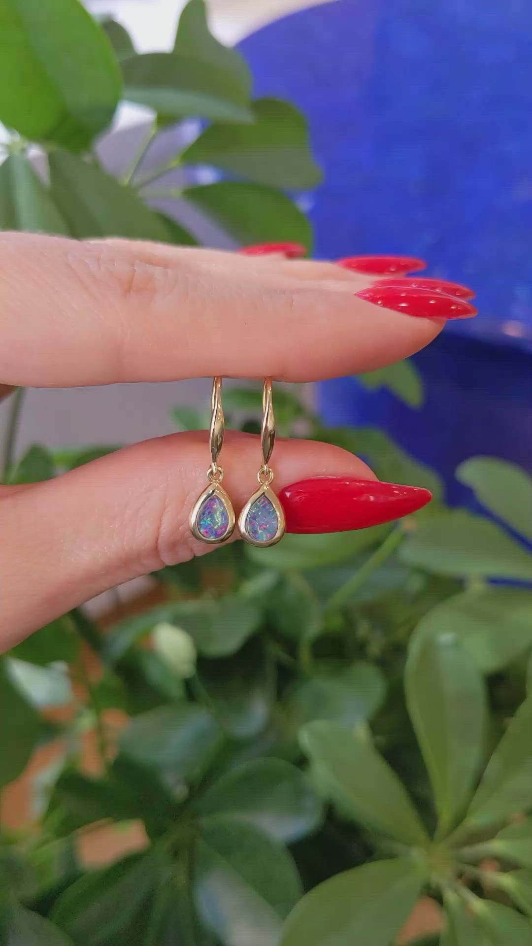 0.48 Ct.Tw.Total Carat Weight Multi Color Opal Bezel Earrings, 14K Yellow Gold Size Video