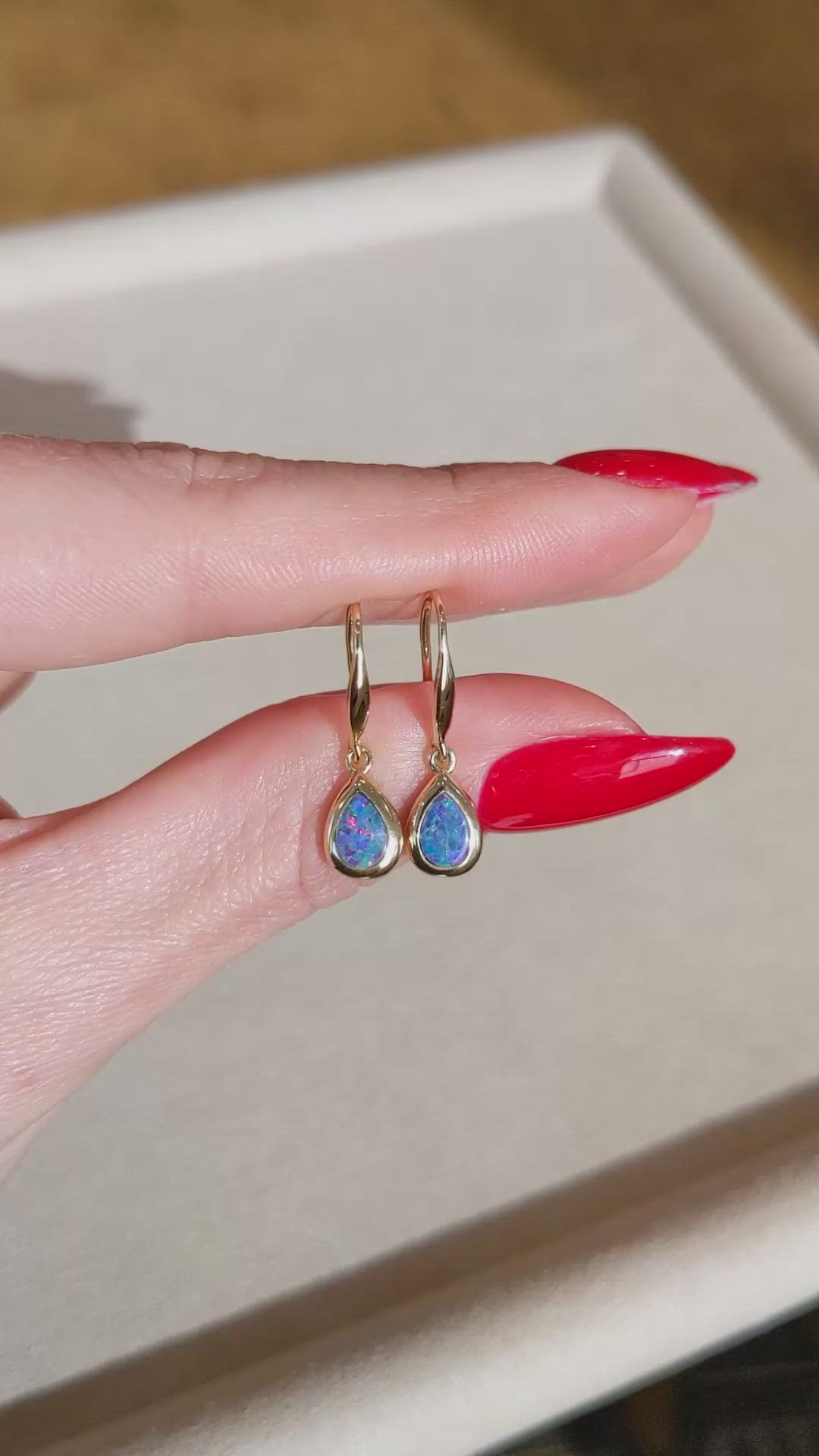 0.48 Ct.Tw.Total Carat Weight Multi Color Opal Bezel Earrings, 14K Yellow Gold Size Video