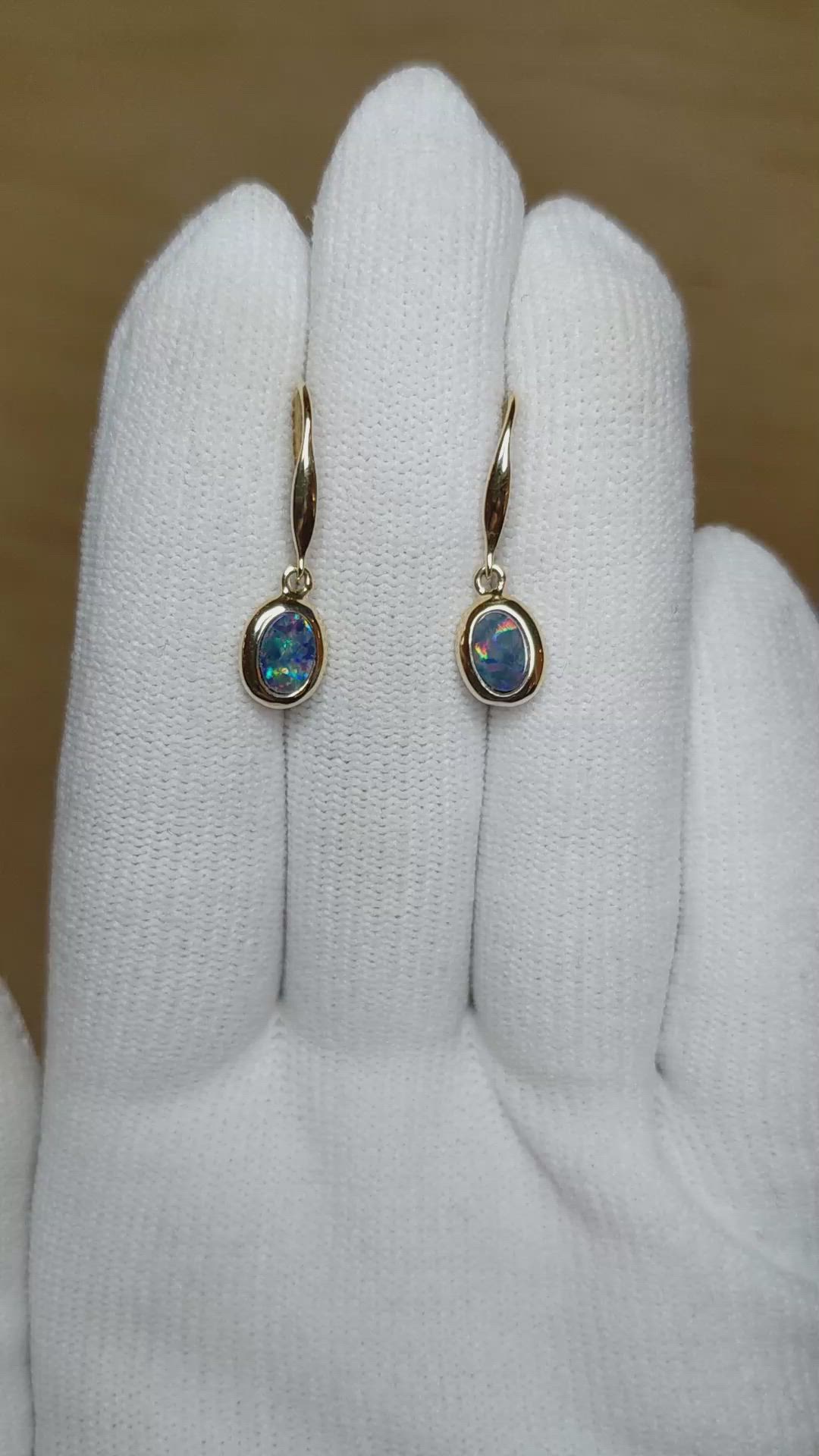 0.74&nbsp;Ct.Tw.Total Carat Weight Multi Color Opal Bezel Earrings, 14K Yellow Gold Size Video