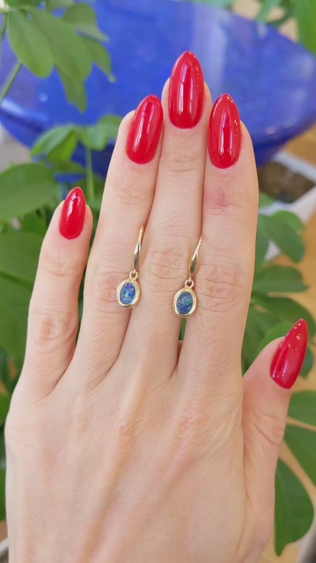 0.74&nbsp;Ct.Tw.Total Carat Weight Multi Color Opal Bezel Earrings, 14K Yellow Gold Size Video