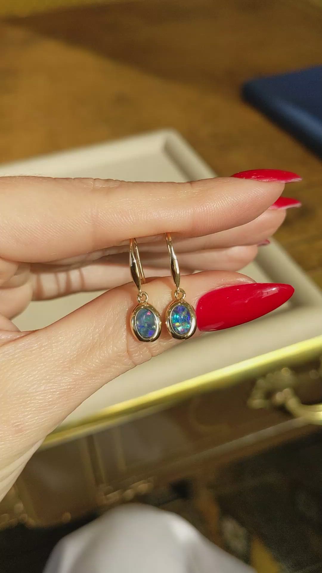 0.74&nbsp;Ct.Tw.Total Carat Weight Multi Color Opal Bezel Earrings, 14K Yellow Gold Size Video