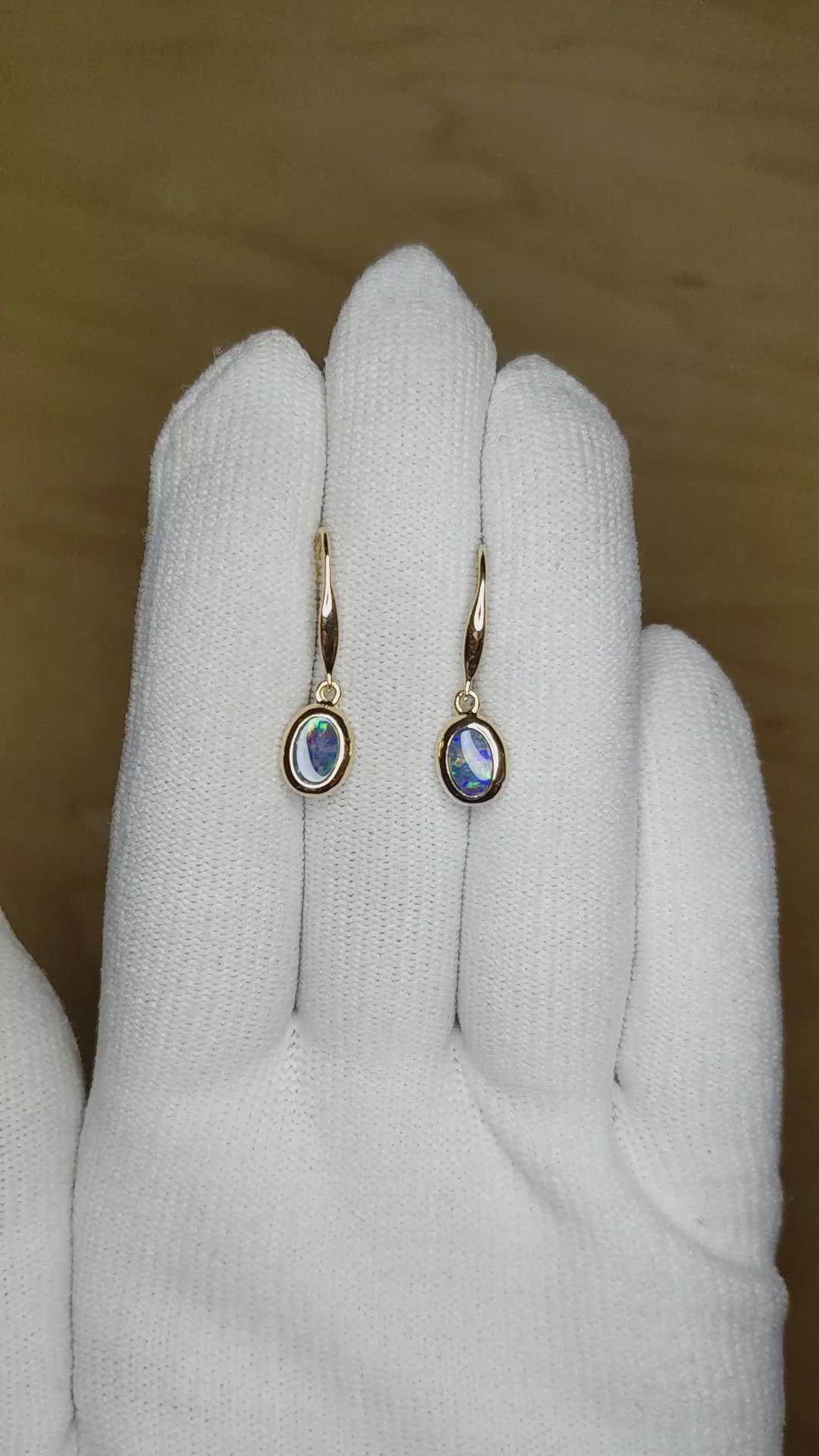 0.74&nbsp;Ct.Tw.Total Carat Weight Multi Color Opal Bezel Earrings, 14K Yellow Gold Size Video