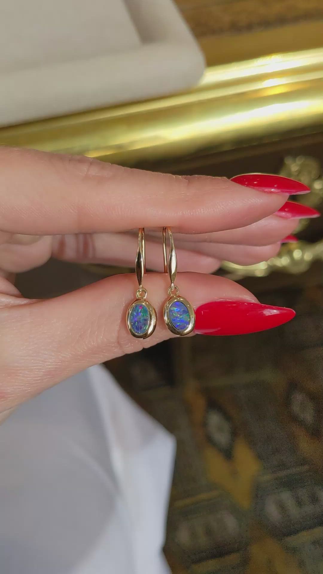 0.74&nbsp;Ct.Tw.Total Carat Weight Multi Color Opal Bezel Earrings, 14K Yellow Gold Size Video