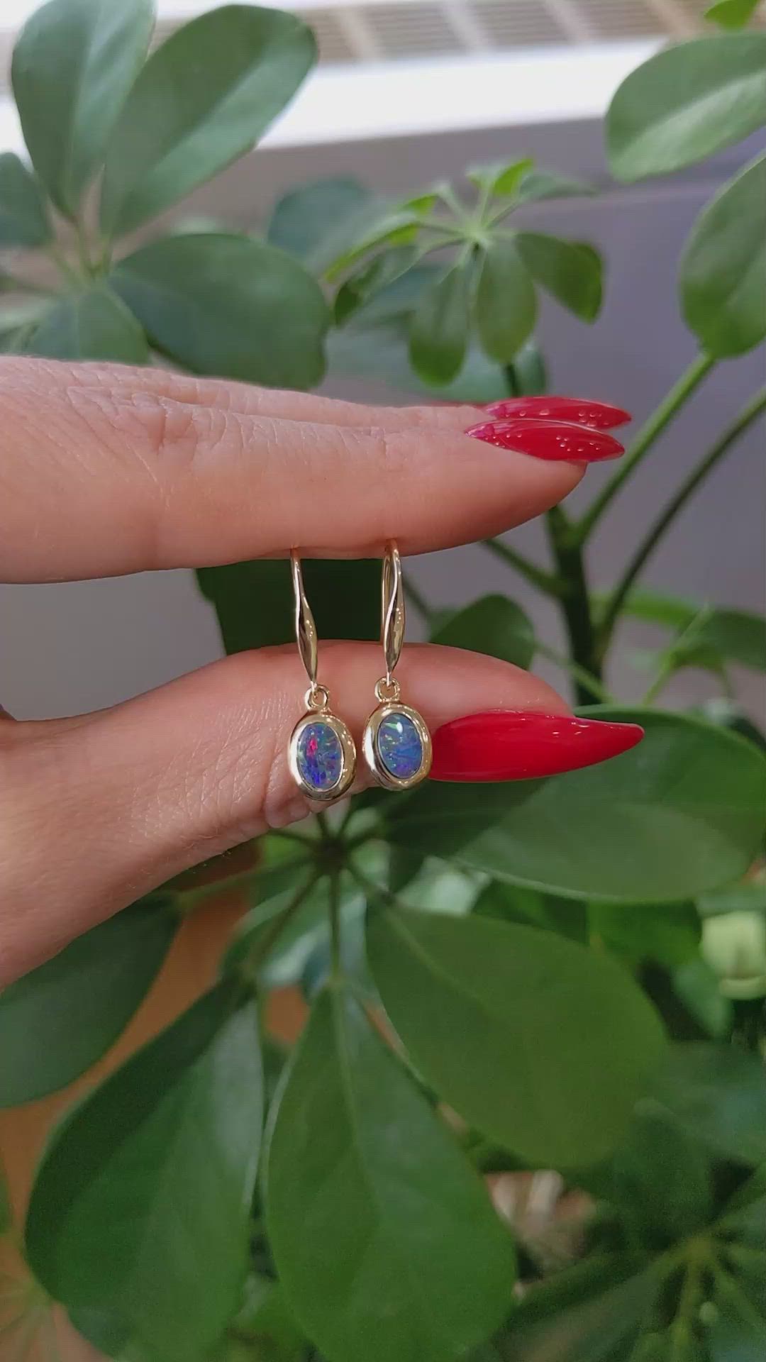0.74&nbsp;Ct.Tw.Total Carat Weight Multi Color Opal Bezel Earrings, 14K Yellow Gold Size Video