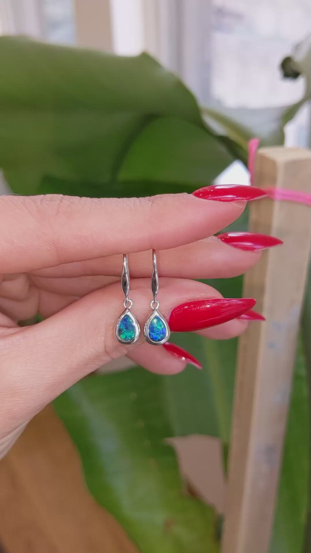 0.47 Ct.Tw.Total Carat Weight Multi Color Opal Bezel Earrings, 14K White Gold Size Video