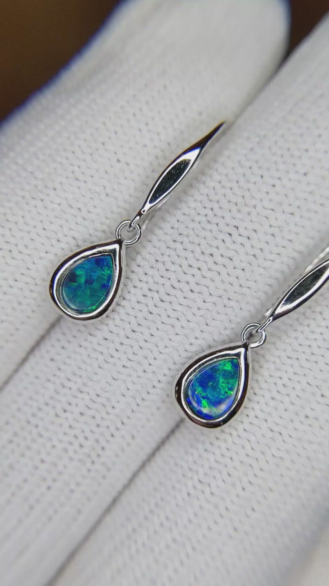 0.47 Ct.Tw.Total Carat Weight Multi Color Opal Bezel Earrings, 14K White Gold Size Video