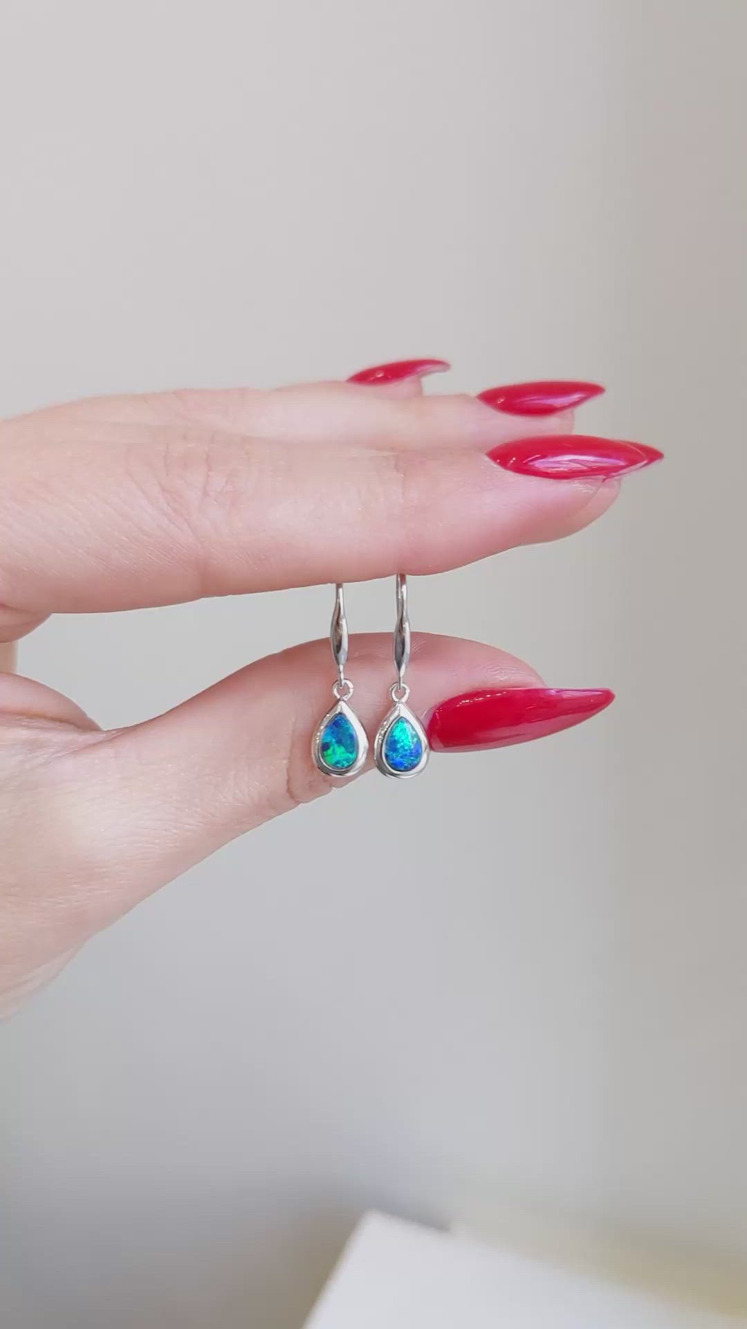 0.47 Ct.Tw.Total Carat Weight Multi Color Opal Bezel Earrings, 14K White Gold Size Video