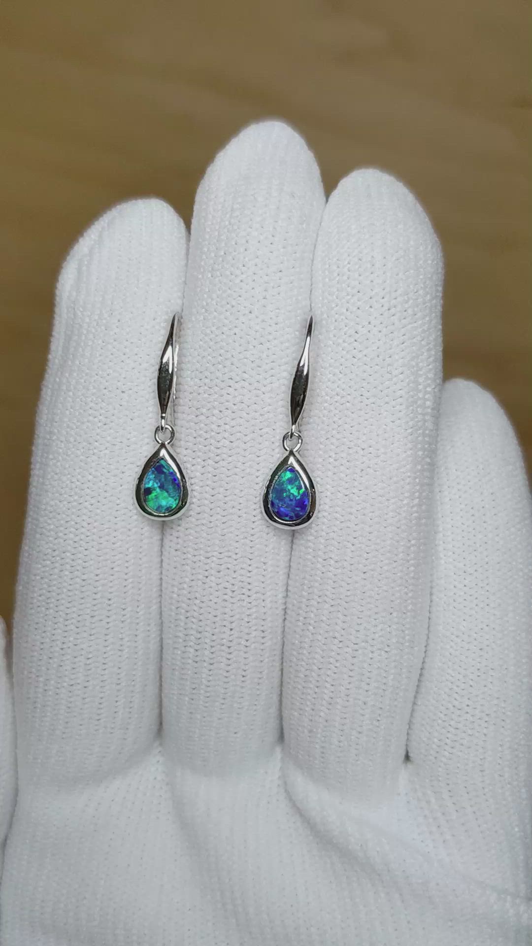 0.47 Ct.Tw.Total Carat Weight Multi Color Opal Bezel Earrings, 14K White Gold Size Video
