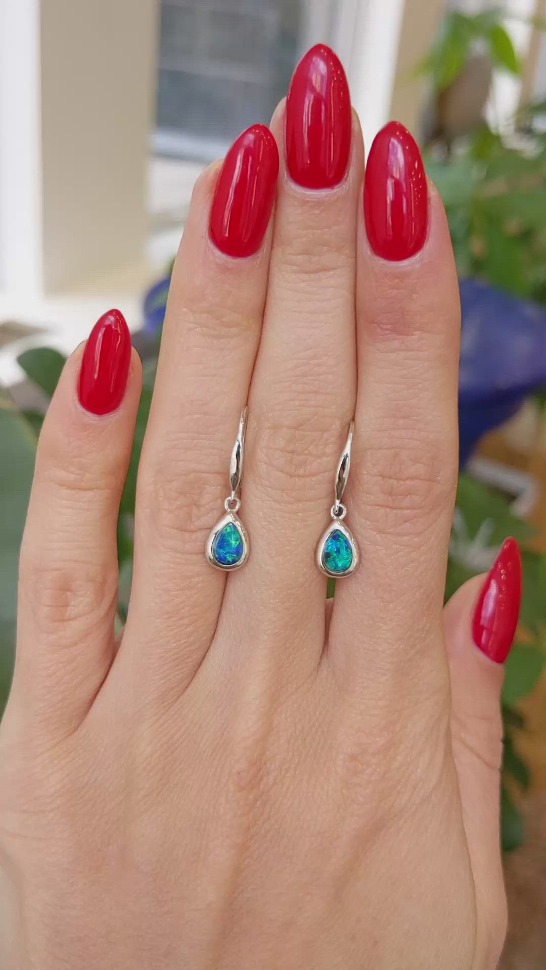 0.47 Ct.Tw.Total Carat Weight Multi Color Opal Bezel Earrings, 14K White Gold Size Video