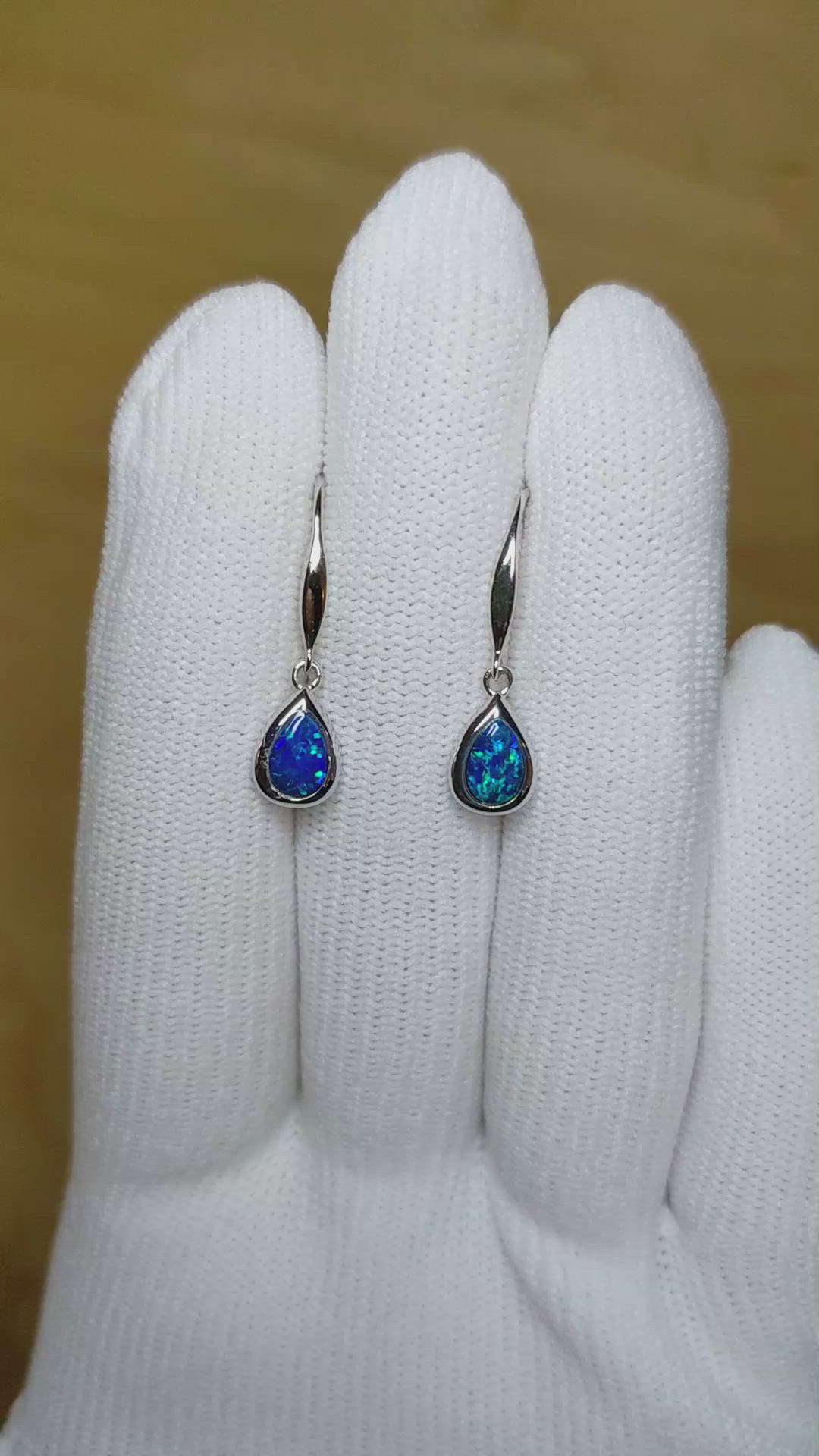 0.47 Ct.Tw.Total Carat Weight Blue Opal Bezel Earrings, 14K White Gold Size Video