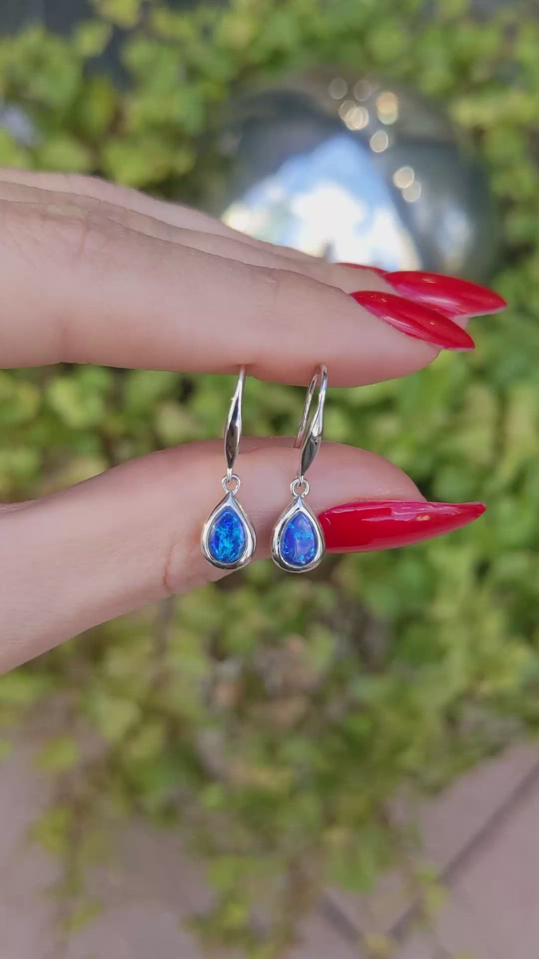 0.47 Ct.Tw.Total Carat Weight Blue Opal Bezel Earrings, 14K White Gold Size Video