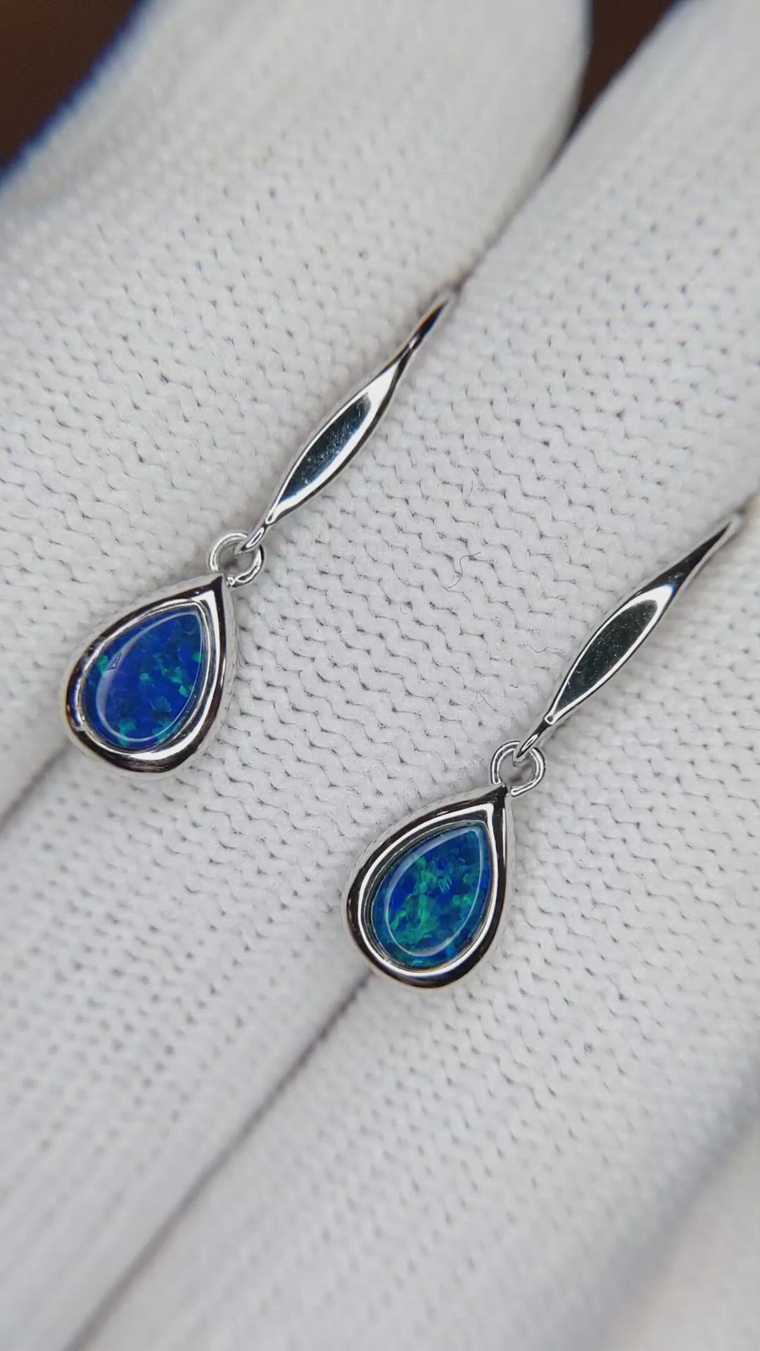 0.47 Ct.Tw.Total Carat Weight Blue Opal Bezel Earrings, 14K White Gold Size Video