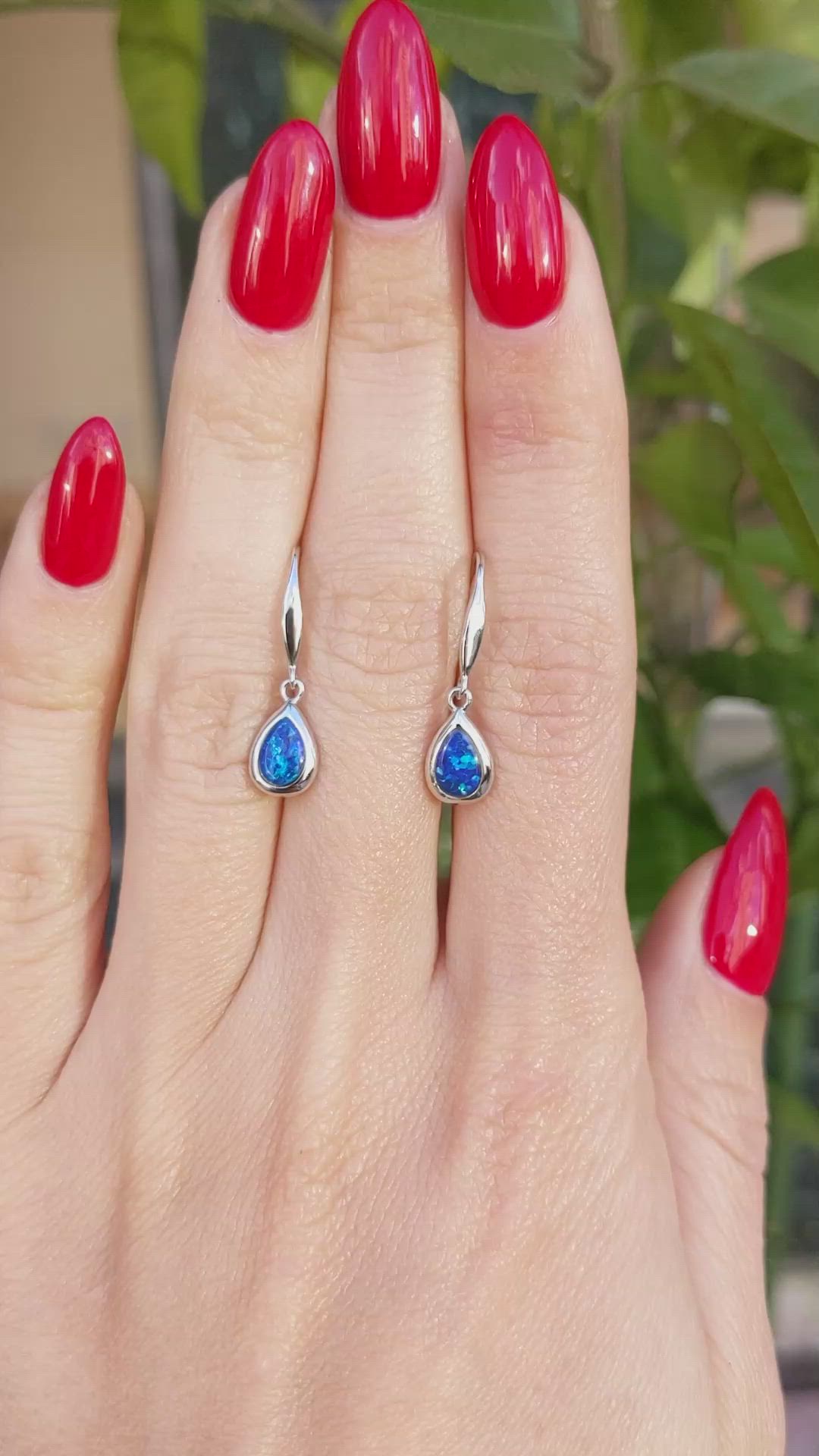 0.47 Ct.Tw.Total Carat Weight Blue Opal Bezel Earrings, 14K White Gold Size Video