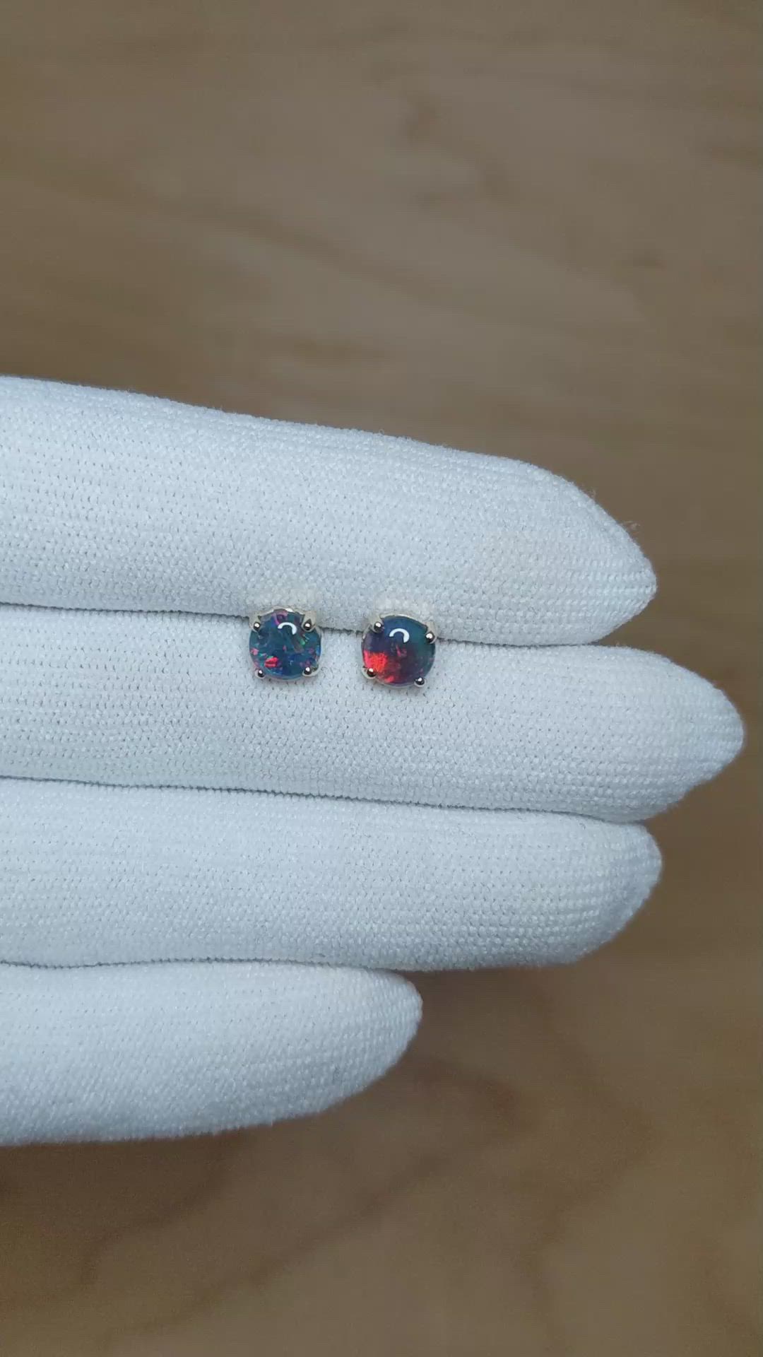 1.45 Ct.Tw.Total Carat Weight Multi Color Opal Studs Earrings, 14K Yellow Gold Size Video