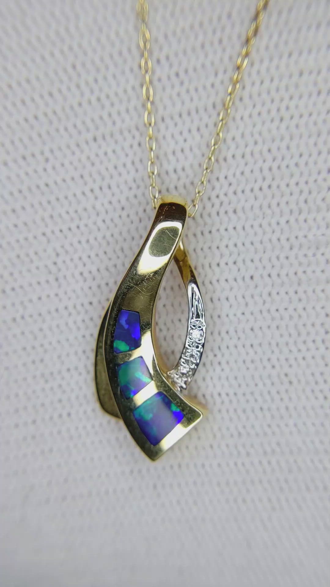 0.21 Ct. Multi Color Opal and Natural Diamond Pave Pendant, 14K White & Yellow Size Video
