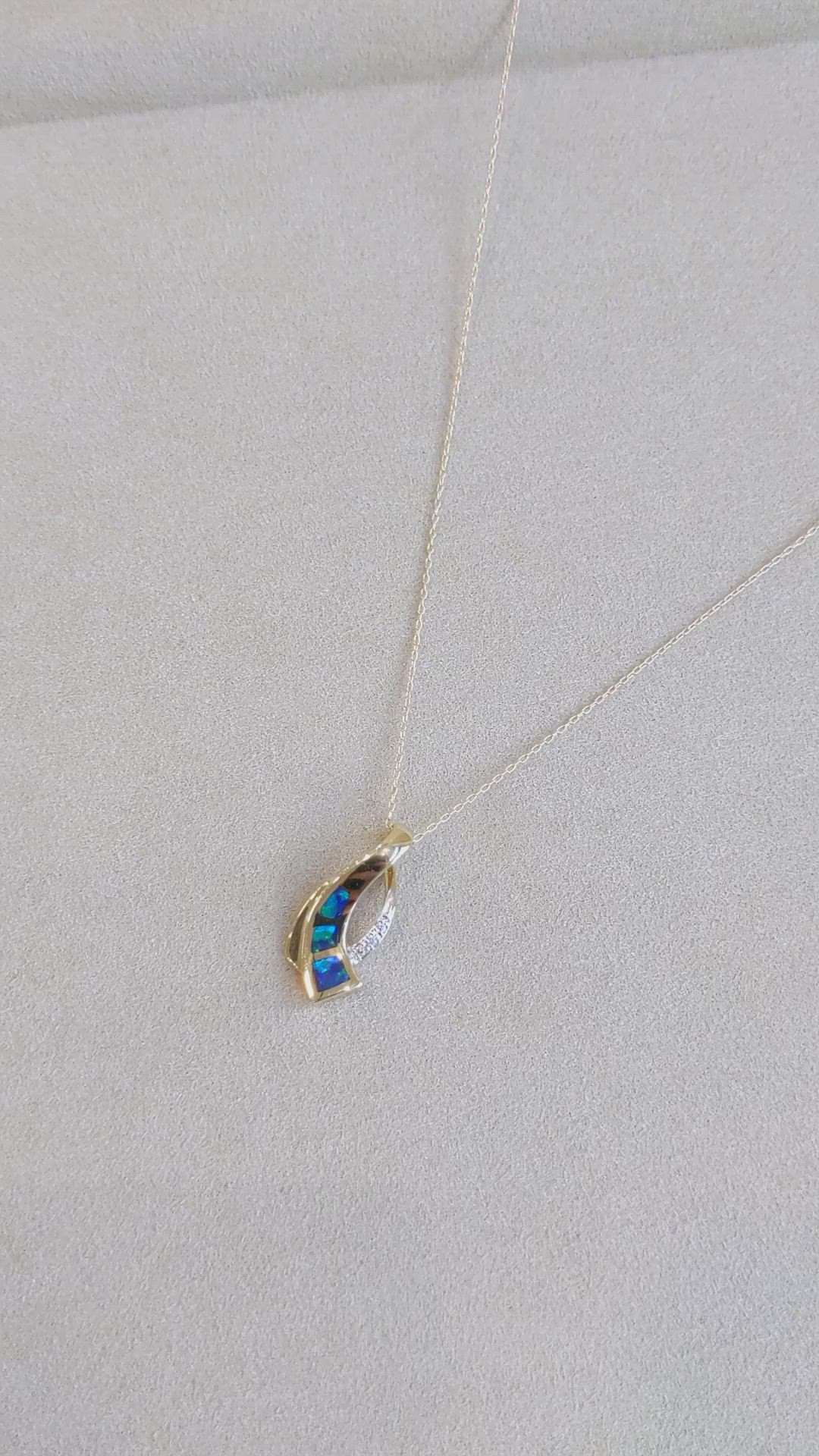 0.21 Ct. Multi Color Opal and Natural Diamond Pave Pendant, 14K White & Yellow Size Video
