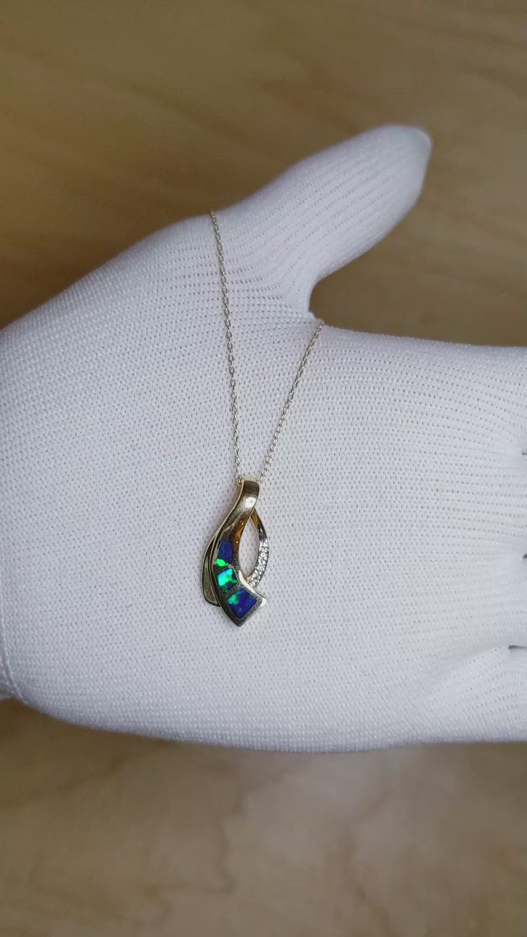 0.21 Ct. Multi Color Opal and Natural Diamond Pave Pendant, 14K White & Yellow Size Video