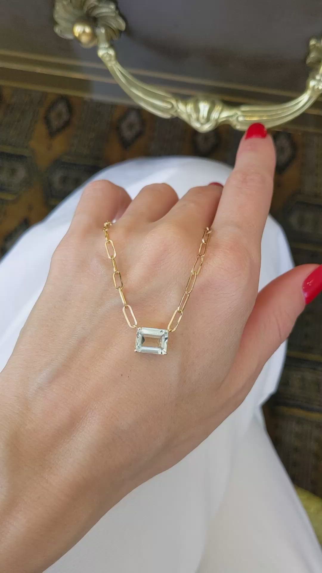 1.62 Ct. Blue Aquamarine Accent Stones Necklace, 14K Yellow Gold Size Video