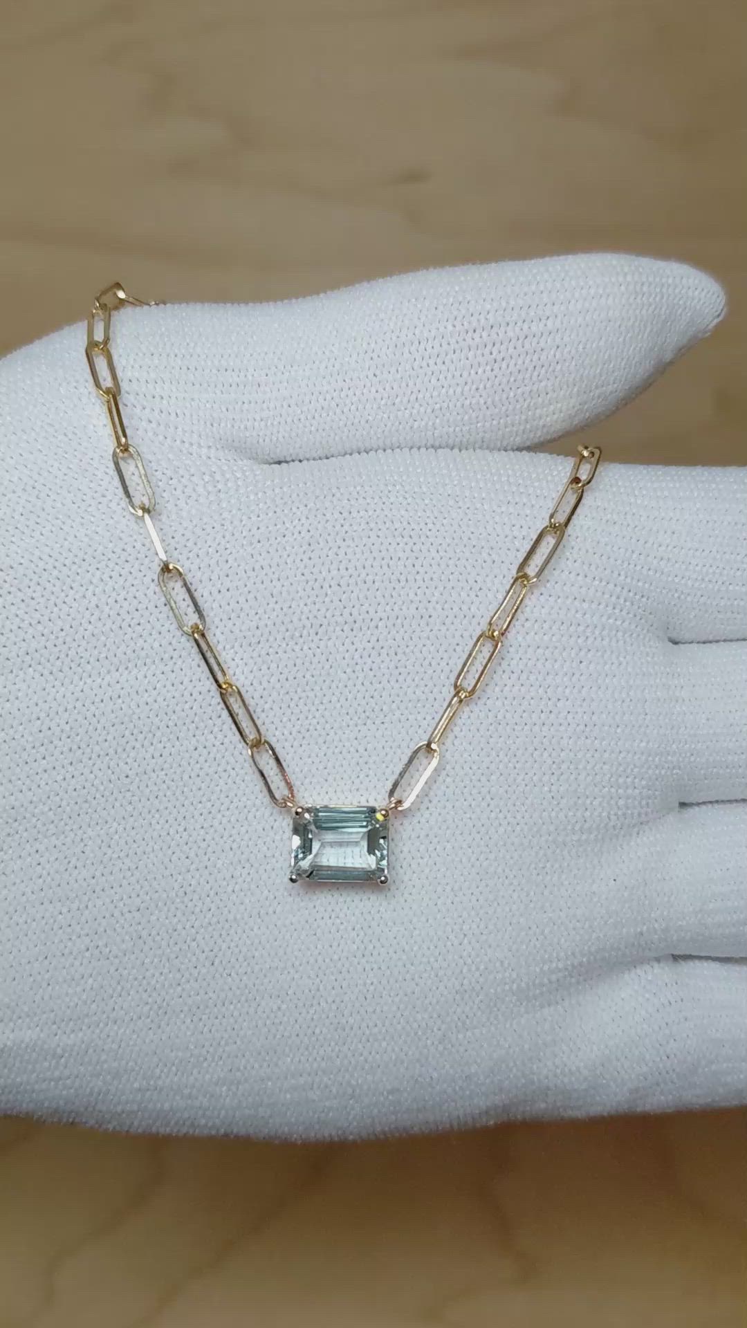 1.62 Ct. Blue Aquamarine Accent Stones Necklace, 14K Yellow Gold Size Video