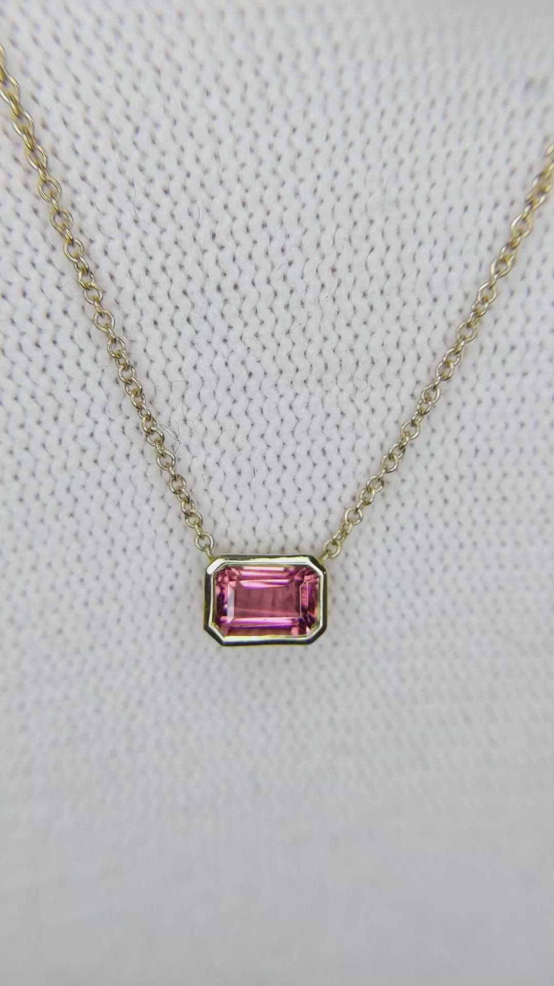 0.62 Ct. Pink Tourmaline Accent Stones Necklace, 14K Yellow Gold Size Video