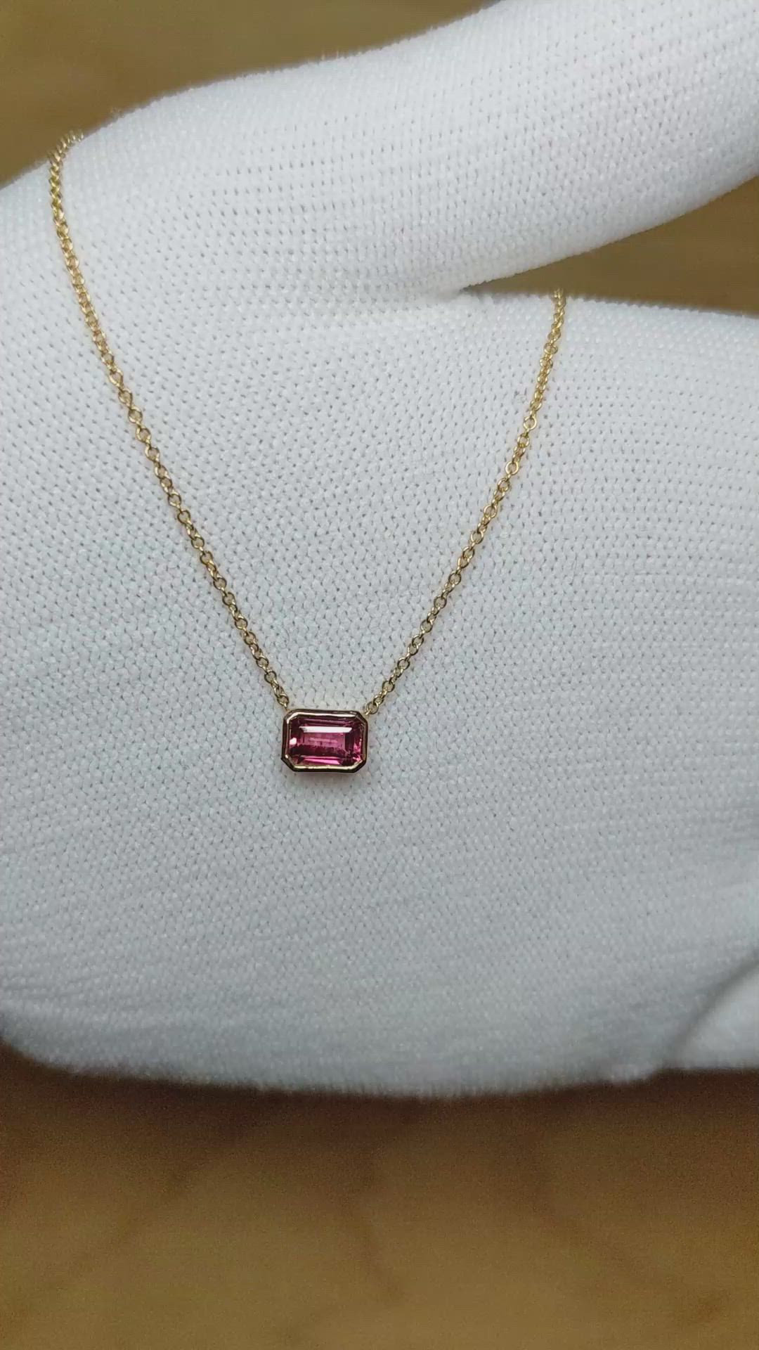 0.62 Ct. Pink Tourmaline Accent Stones Necklace, 14K Yellow Gold Size Video