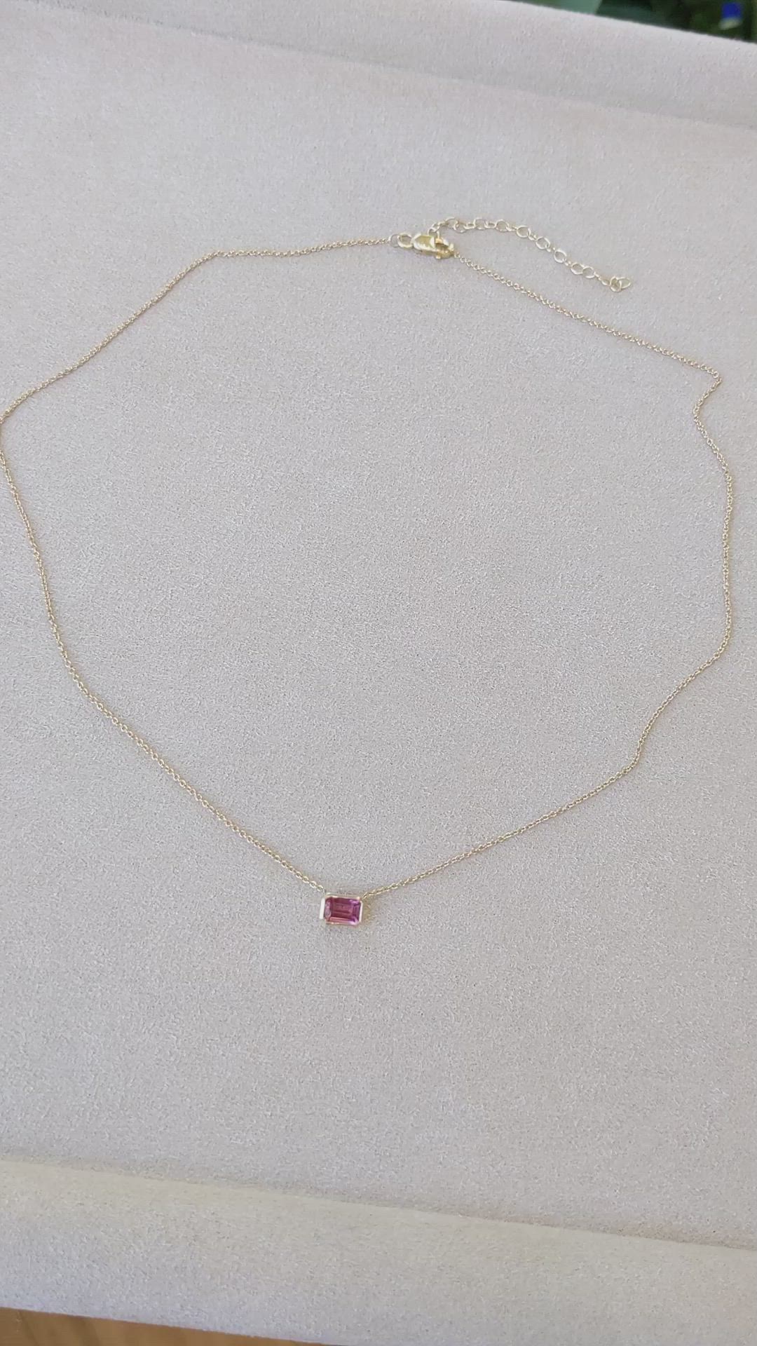 0.62 Ct. Pink Tourmaline Accent Stones Necklace, 14K Yellow Gold Size Video
