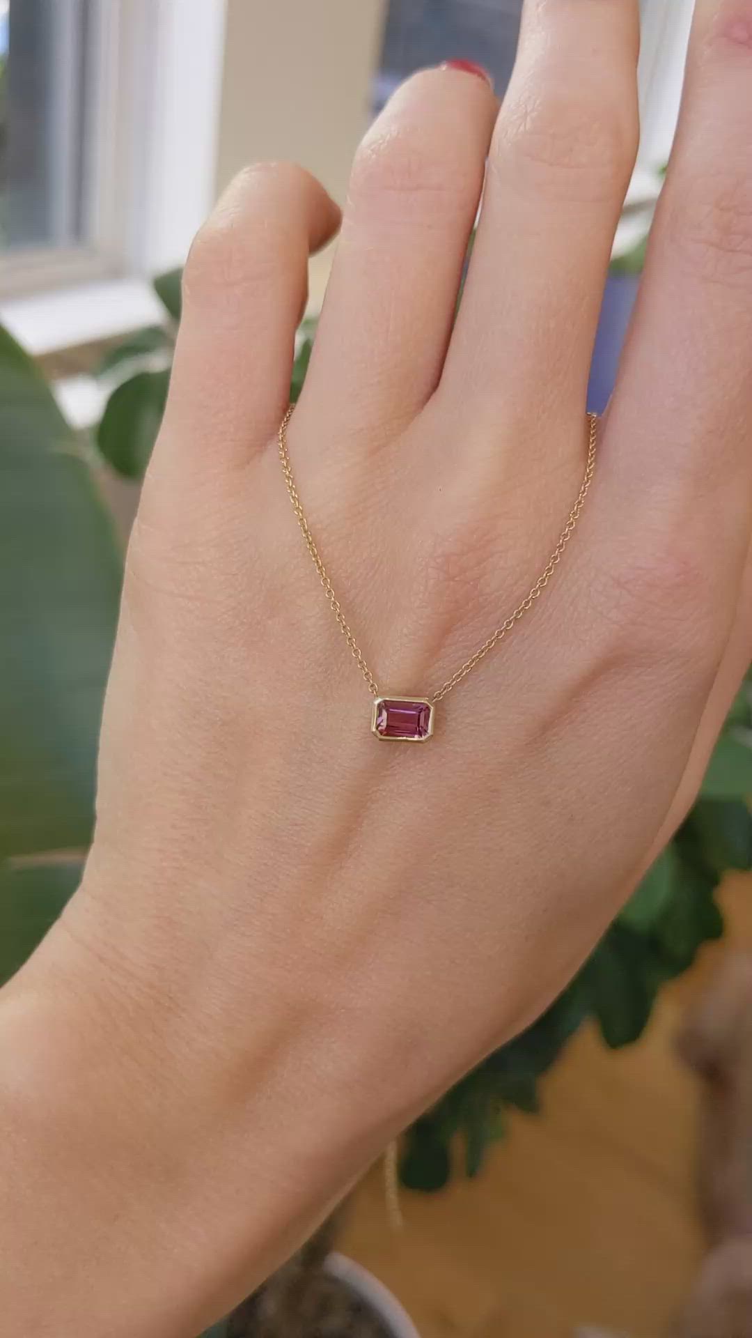 0.62 Ct. Pink Tourmaline Accent Stones Necklace, 14K Yellow Gold Size Video