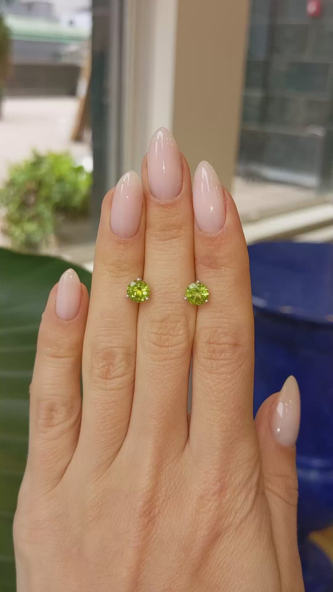 2.00 Ct.Tw.Total Carat Weight Green Peridot Studs Earrings, 14K White Gold Size Video