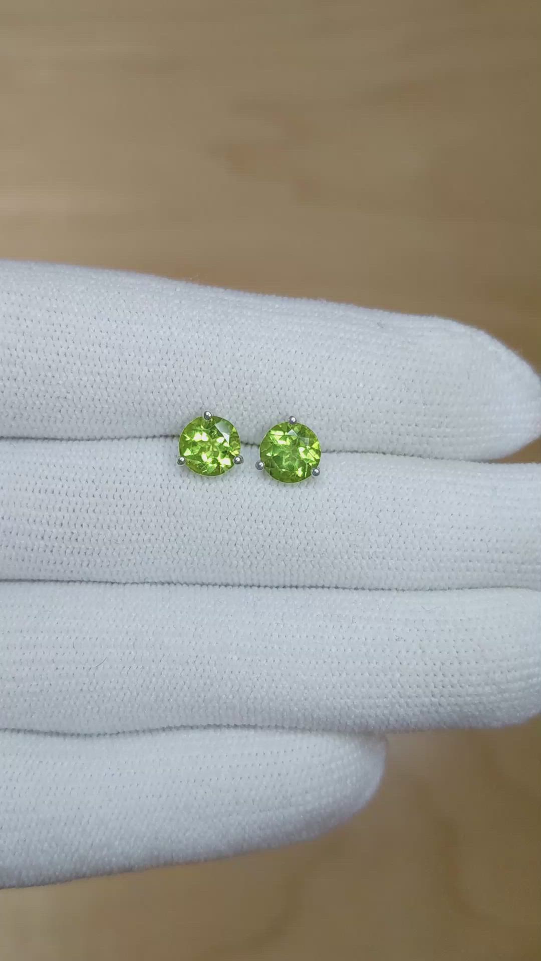 2.00 Ct.Tw.Total Carat Weight Green Peridot Studs Earrings, 14K White Gold Size Video