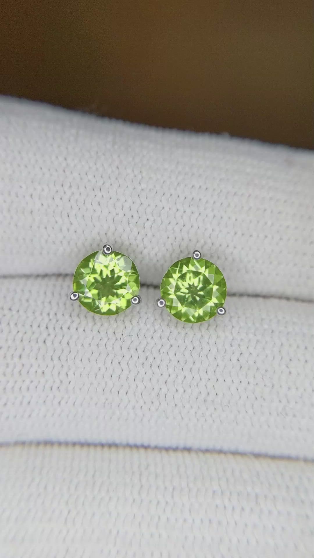 2.00 Ct.Tw.Total Carat Weight Green Peridot Studs Earrings, 14K White Gold Size Video
