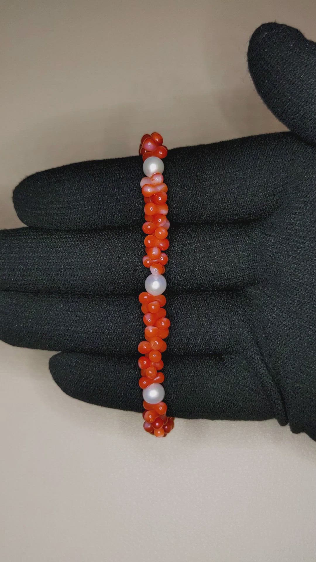 33.25 Ct.Tw.Total Carat Weight Red Coral and White Freshwater Pearl Tennis/Line Bracelet, 18K White Gold Size Video