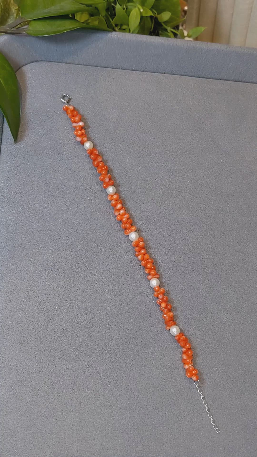 33.25 Ct.Tw.Total Carat Weight Red Coral and White Freshwater Pearl Tennis/Line Bracelet, 18K White Gold Size Video