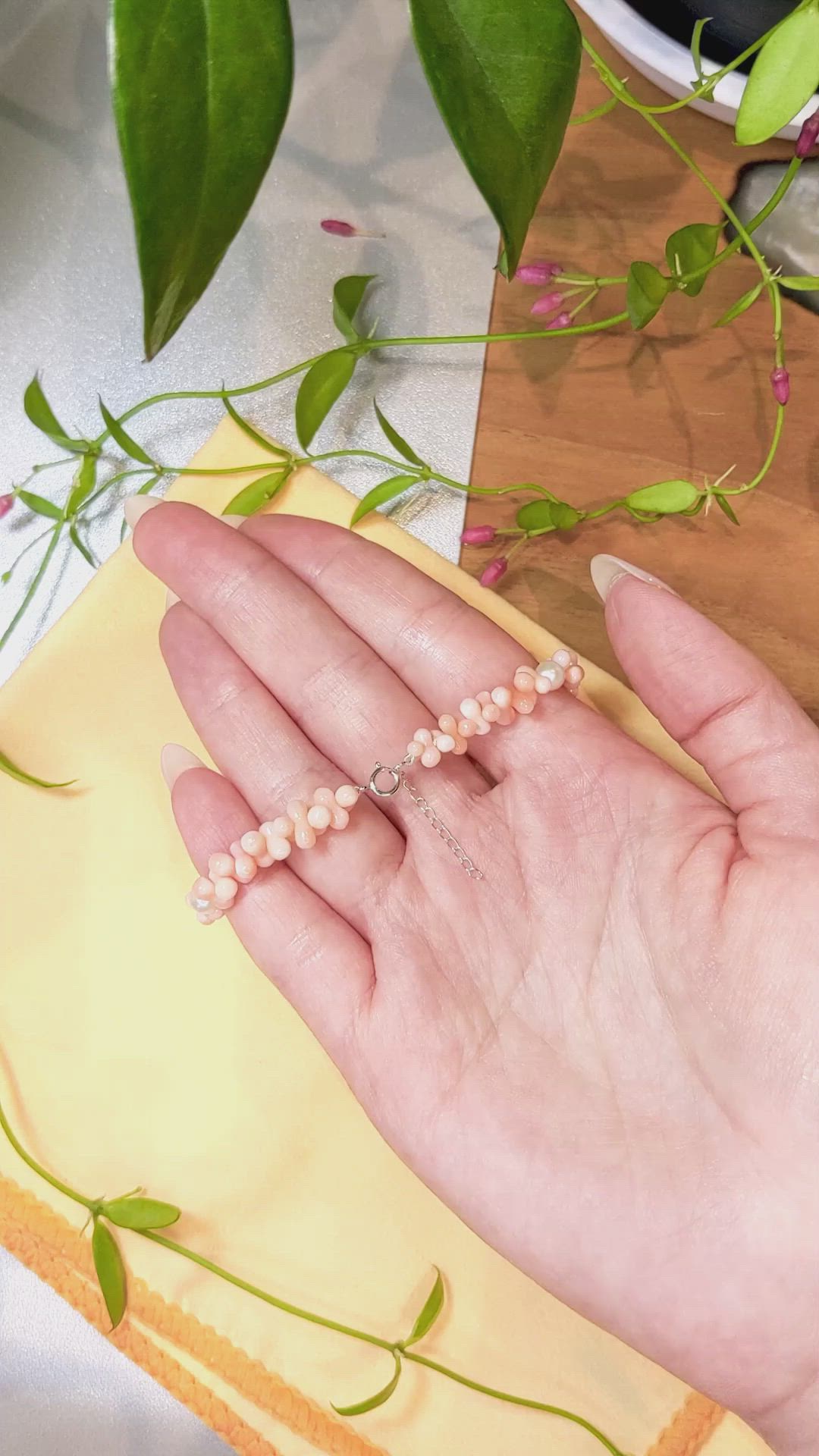 33.90&nbsp;Ct.Tw.Total Carat Weight Pink Coral and White Freshwater Pearl Tennis/Line Bracelet, 18K White Gold Size Video