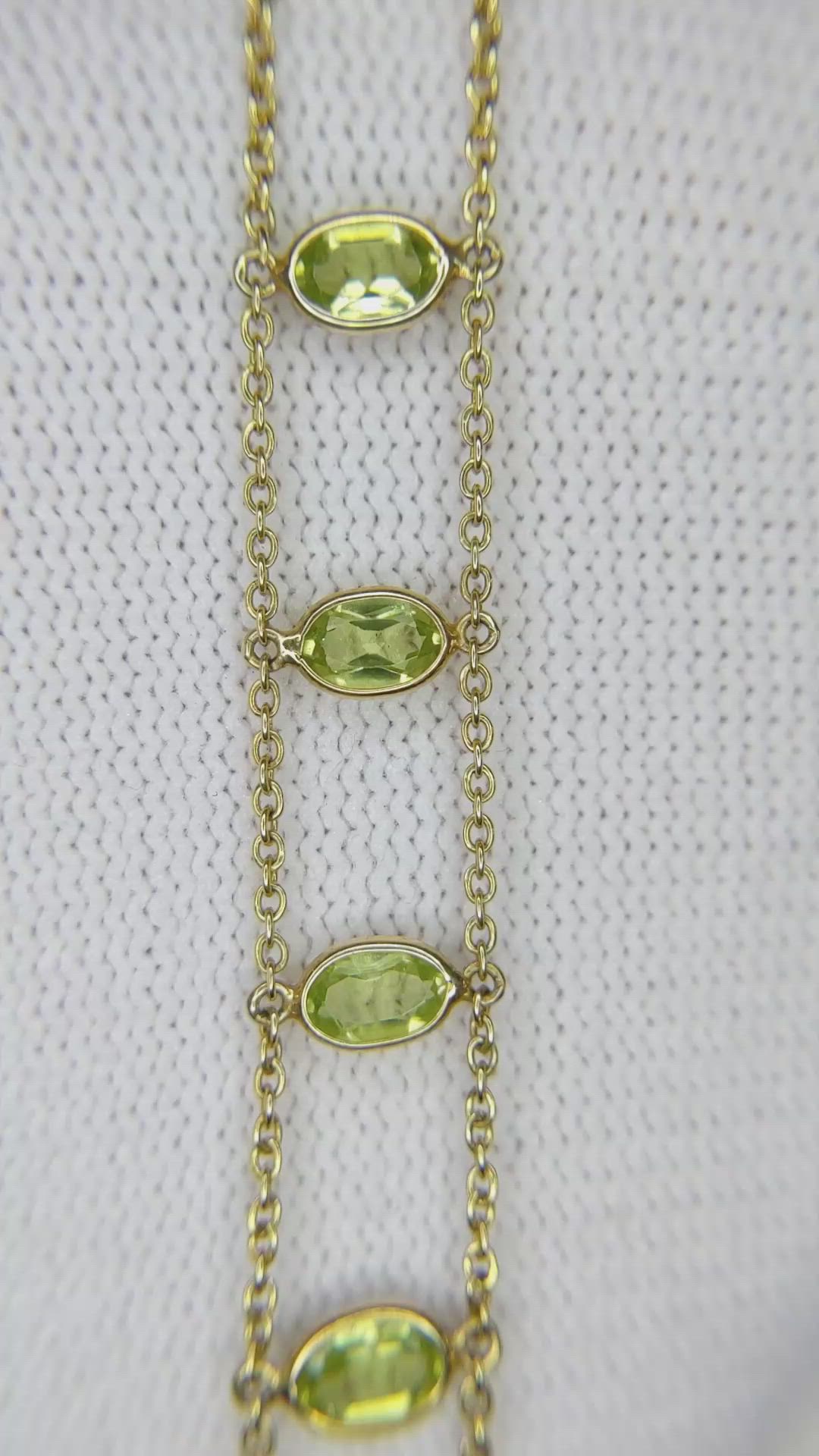 3.21 Ct.Tw.Total Carat Weight Yellowish Green Peridot Bezel Bracelet, 14K Yellow Gold Size Video