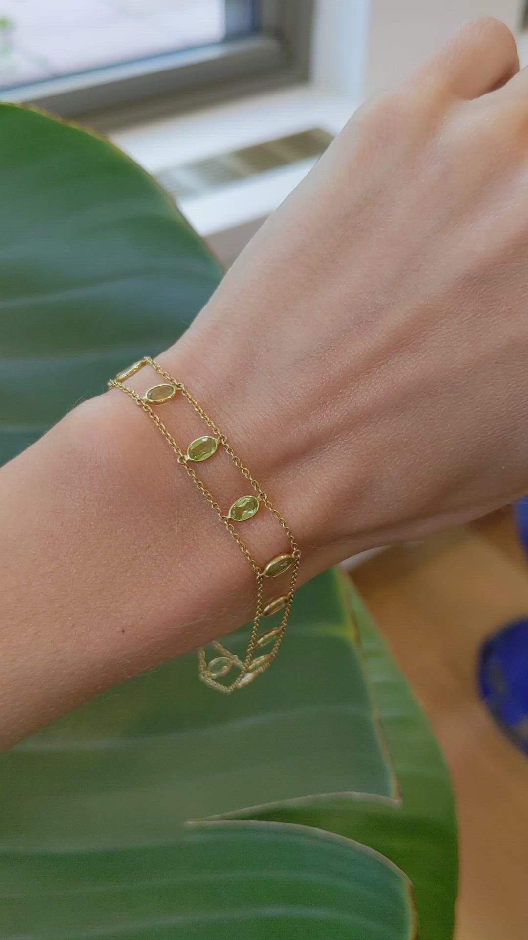 3.21 Ct.Tw.Total Carat Weight Yellowish Green Peridot Bezel Bracelet, 14K Yellow Gold Size Video