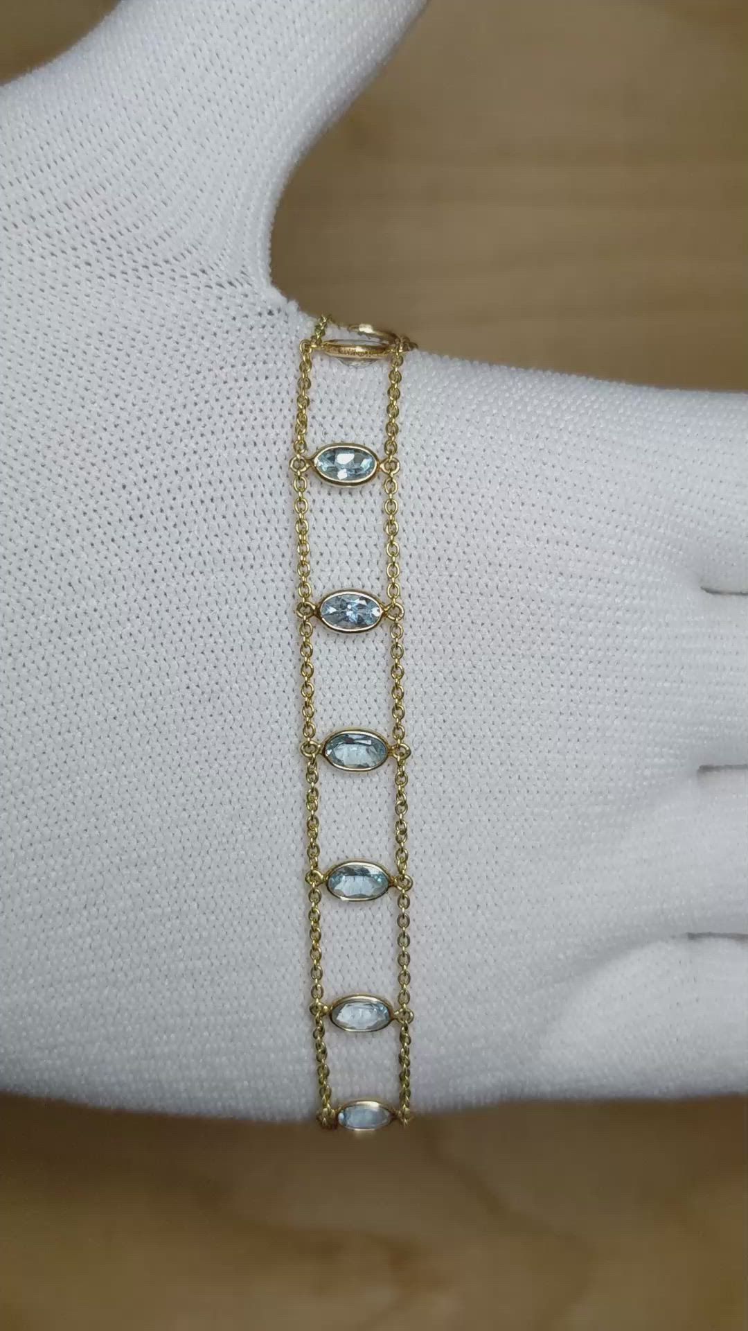 2.75 Ct.Tw.Total Carat Weight Blue Aquamarine Bezel Bracelet, 14K Yellow Gold Size Video
