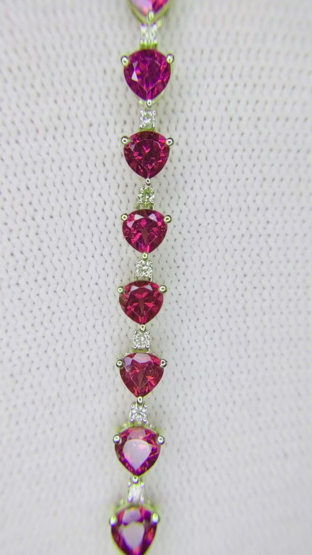 9.45 Ct.Tw.Total Carat Weight Purplish Red Rhodolite Garnet and Natural Diamond Tennis/Line Bracelet, 14K Yellow Gold Size Video