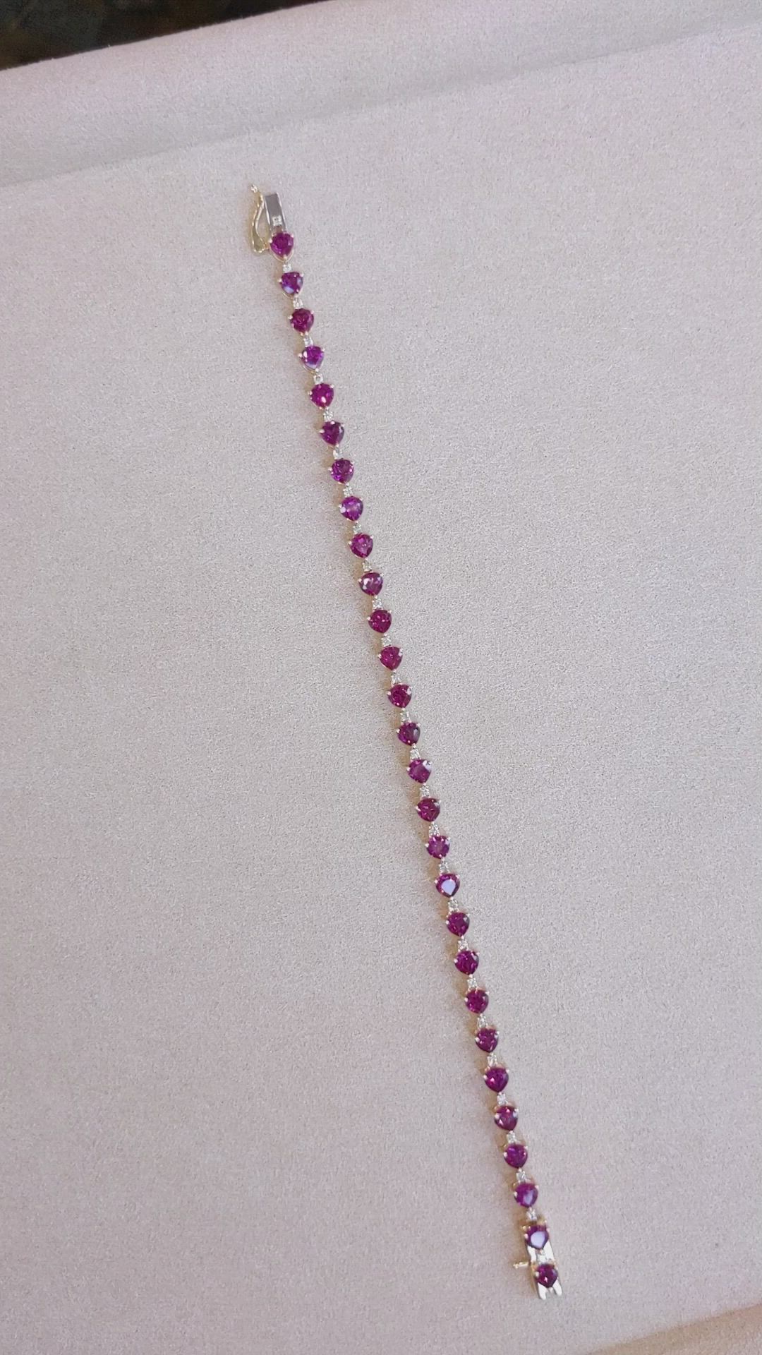 9.45 Ct.Tw.Total Carat Weight Purplish Red Rhodolite Garnet and Natural Diamond Tennis/Line Bracelet, 14K Yellow Gold Size Video