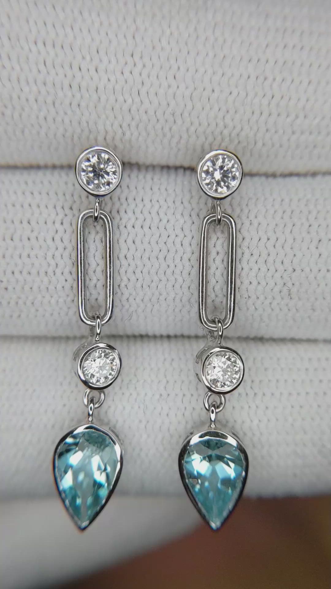 1.27 Ct.Tw.Total Carat Weight Blue Aquamarine and Natural Diamond Bezel Earrings, 14K White Gold Size Video