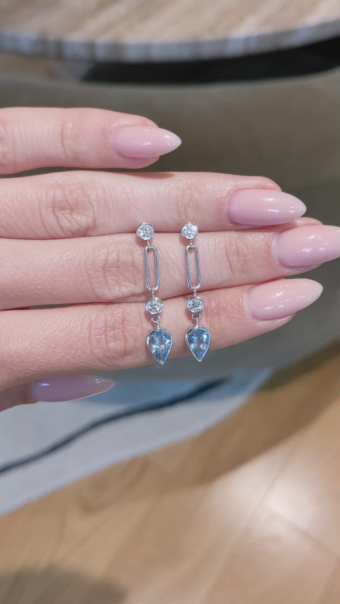 1.27 Ct.Tw.Total Carat Weight Blue Aquamarine and Natural Diamond Bezel Earrings, 14K White Gold Size Video
