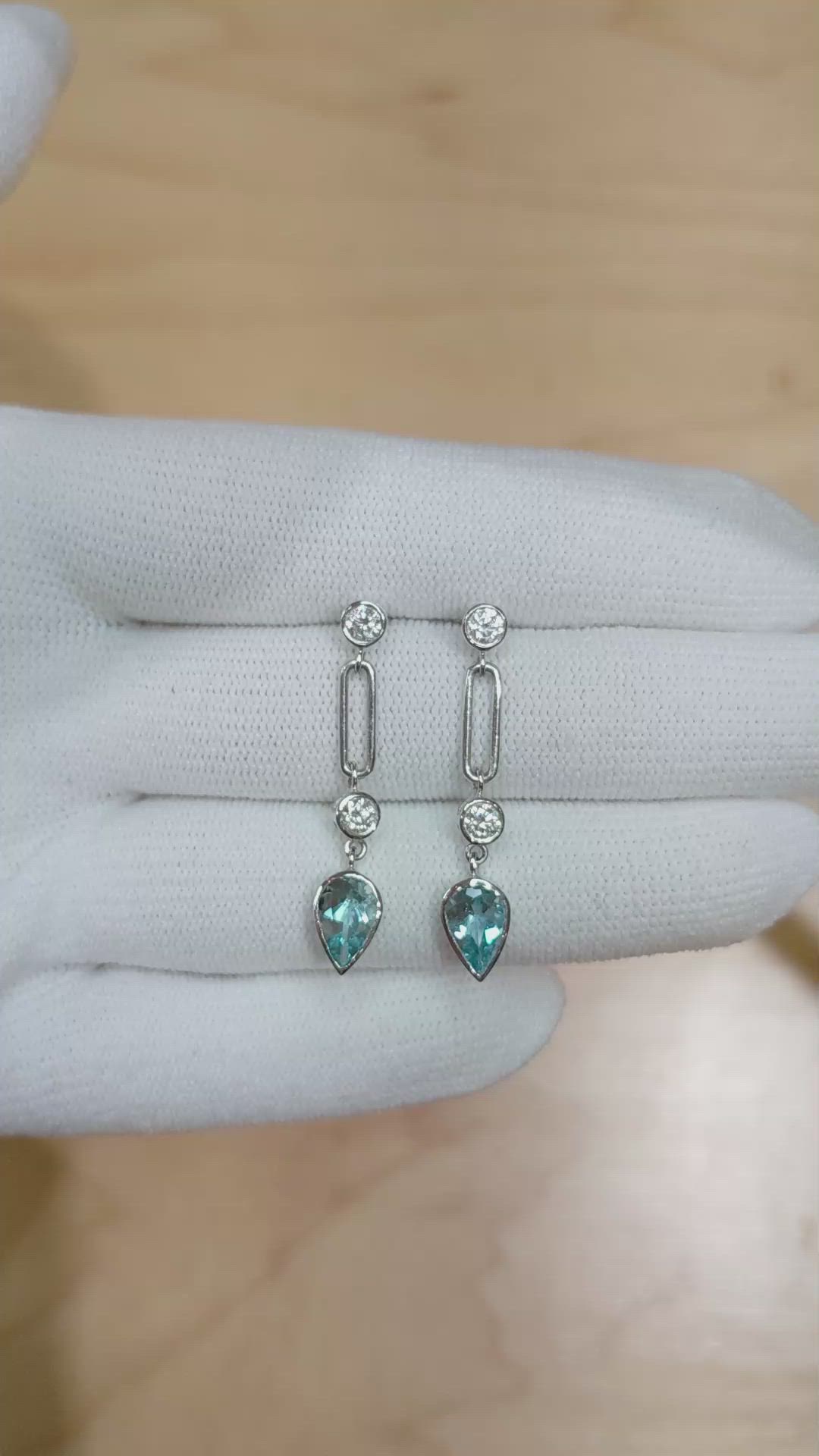 1.27 Ct.Tw.Total Carat Weight Blue Aquamarine and Natural Diamond Bezel Earrings, 14K White Gold Size Video