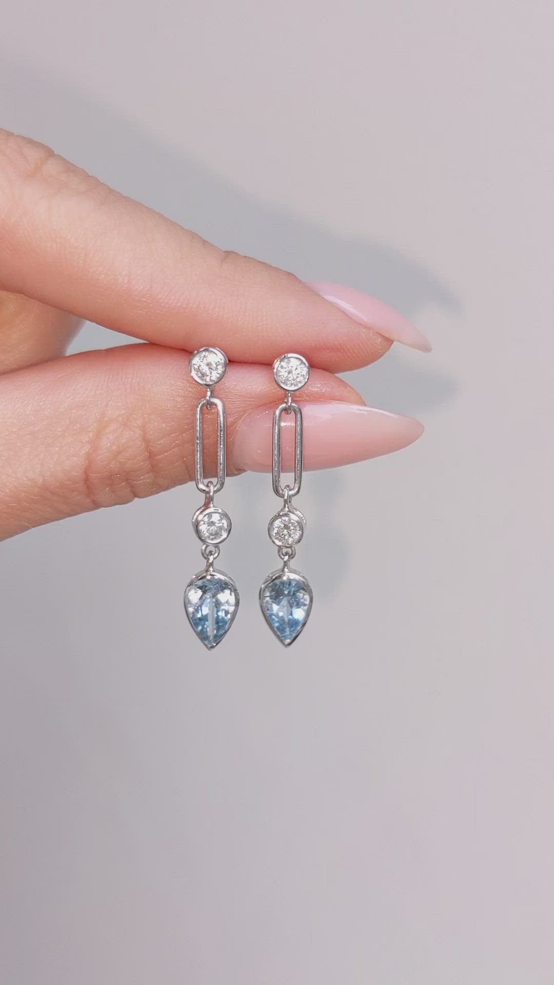 1.27 Ct.Tw.Total Carat Weight Blue Aquamarine and Natural Diamond Bezel Earrings, 14K White Gold Size Video