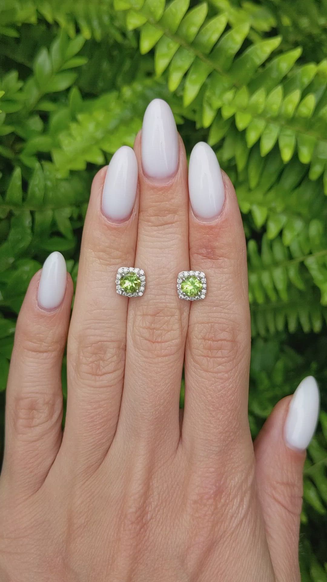 1.18 Ct.Tw.Total Carat Weight Green (Lime Green) Peridot and Natural Diamond Studs Earrings, 14K White Gold Size Video