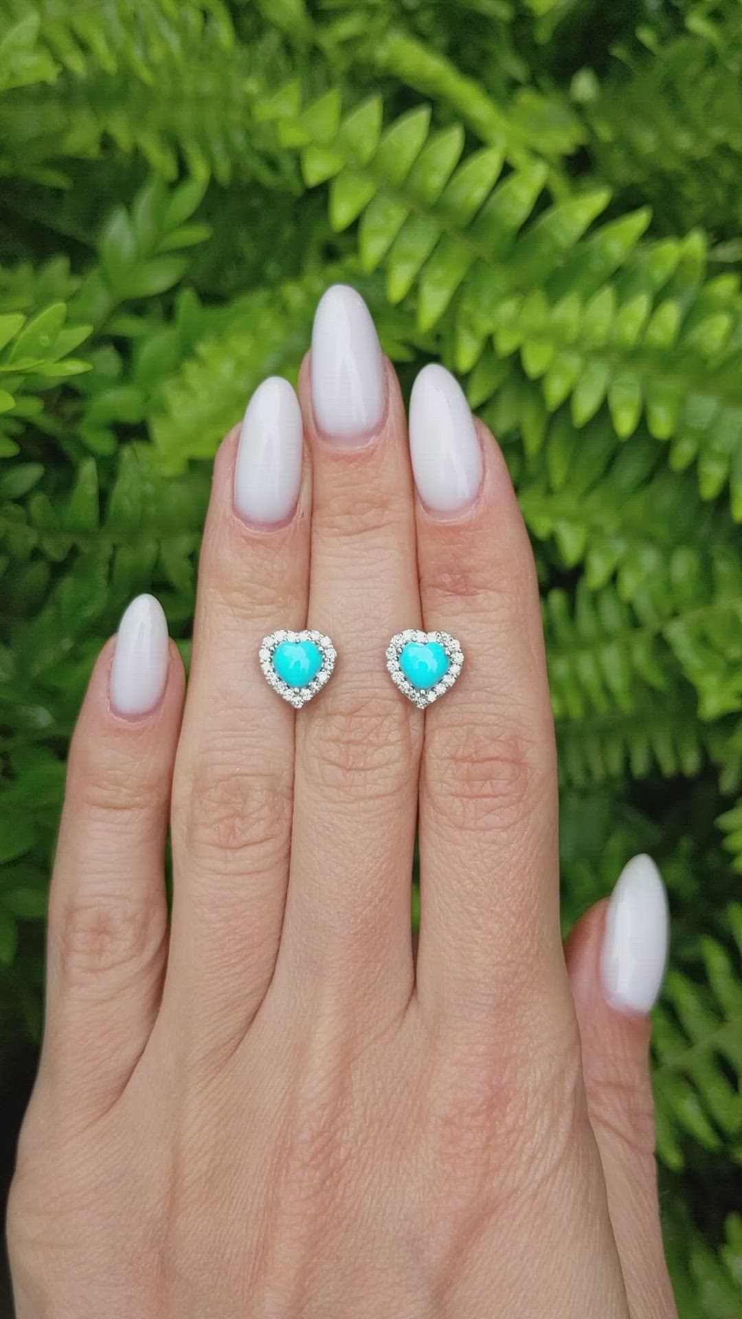 1.29&nbsp;Ct.Tw.Total Carat Weight Blue Turquoise and Natural Diamond Studs Earrings, 14K White Gold Size Video