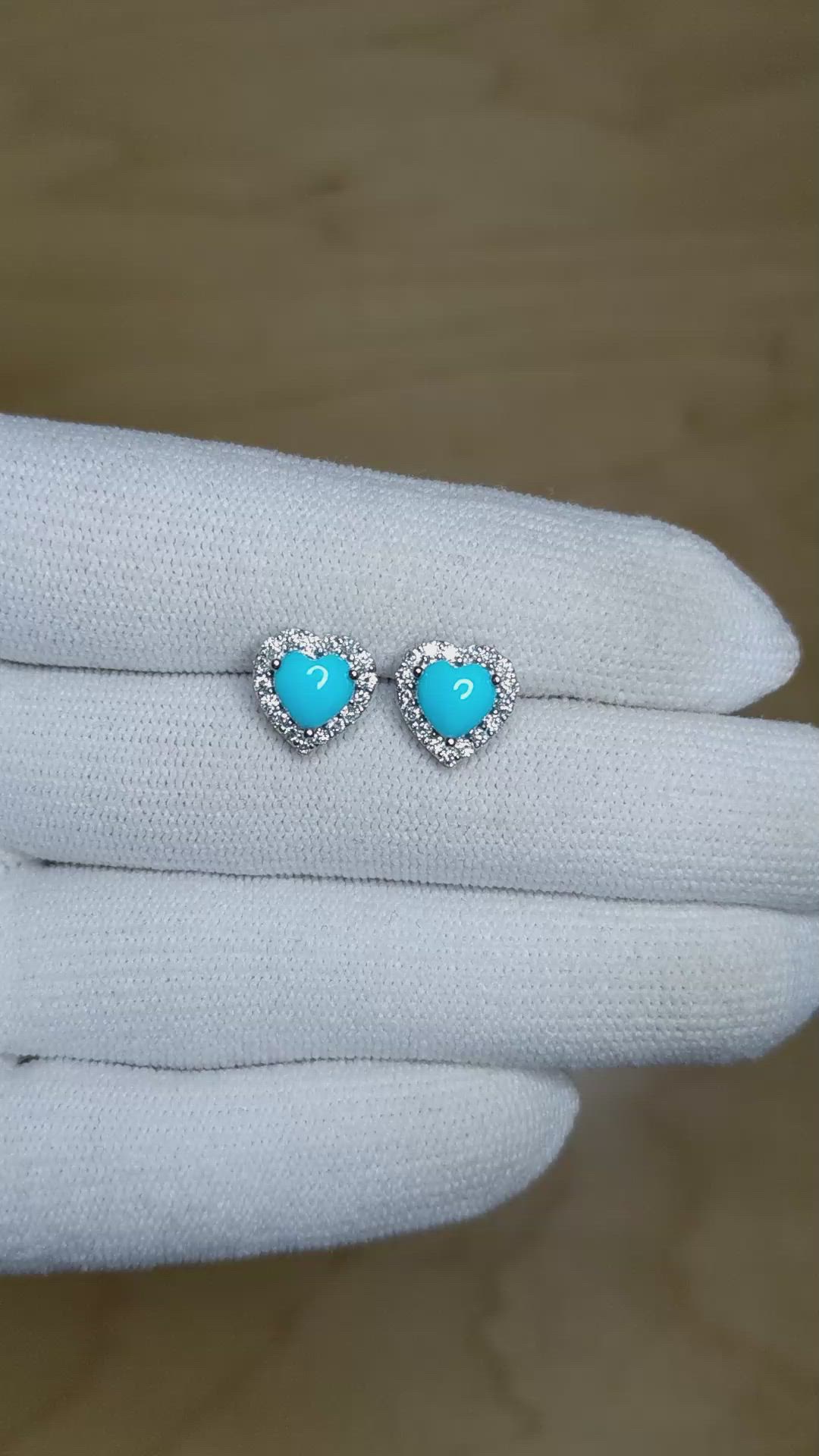 1.29&nbsp;Ct.Tw.Total Carat Weight Blue Turquoise and Natural Diamond Studs Earrings, 14K White Gold Size Video