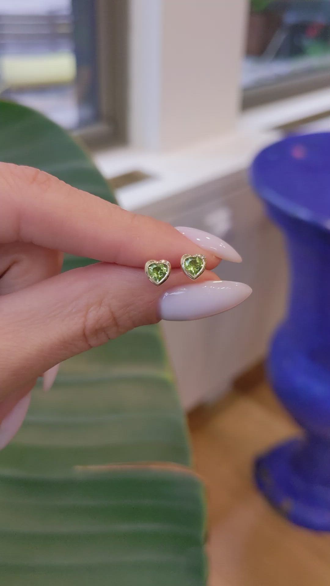 0.59 Ct.Tw.Total Carat Weight Green (Lime Green) Peridot Studs Earrings, 14K Yellow Gold Size Video