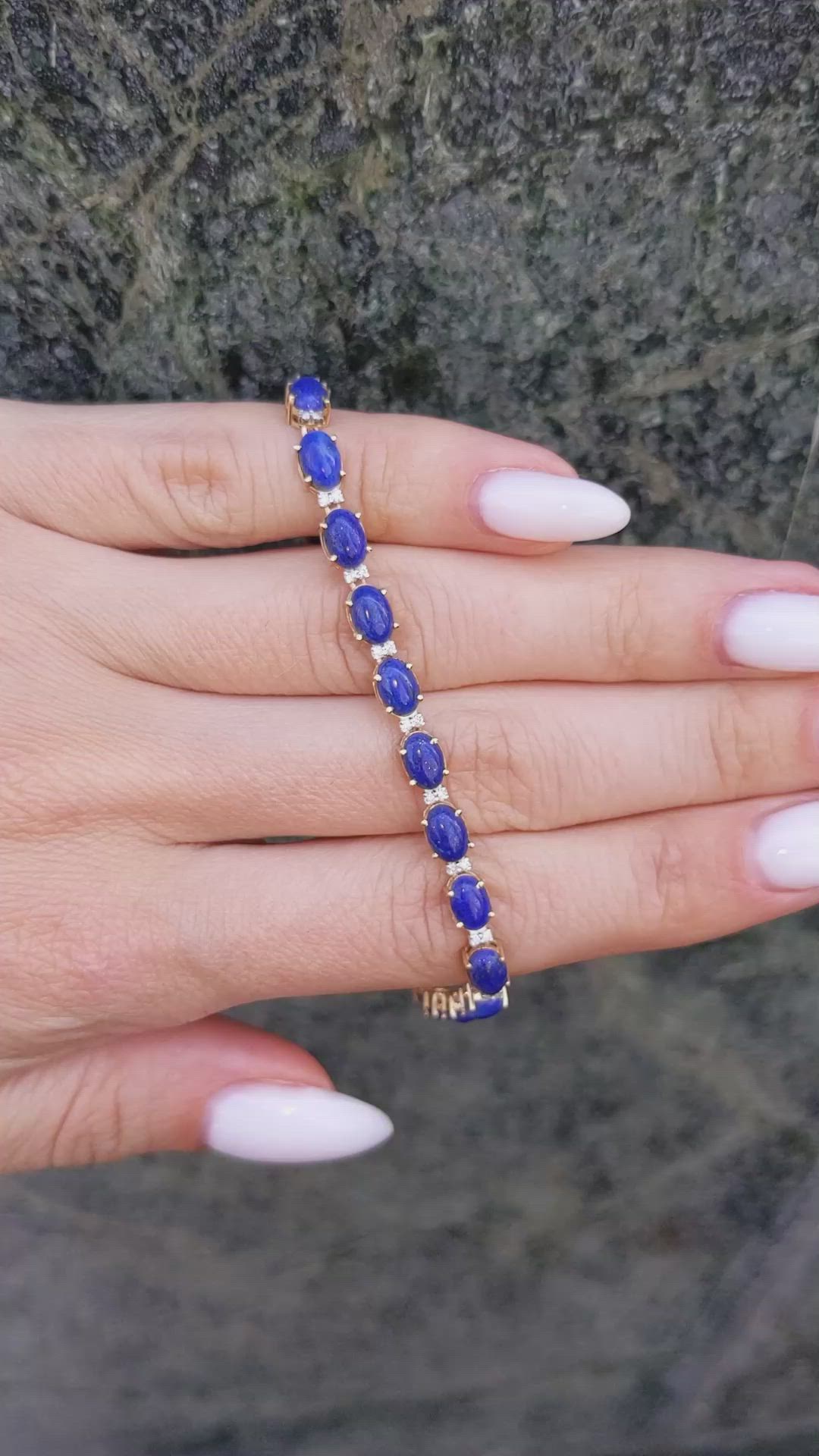 8.86 Ct.Tw.Total Carat Weight Lapis and Natural Diamond Tennis/Line Bracelet, 14K Yellow Gold Size Video