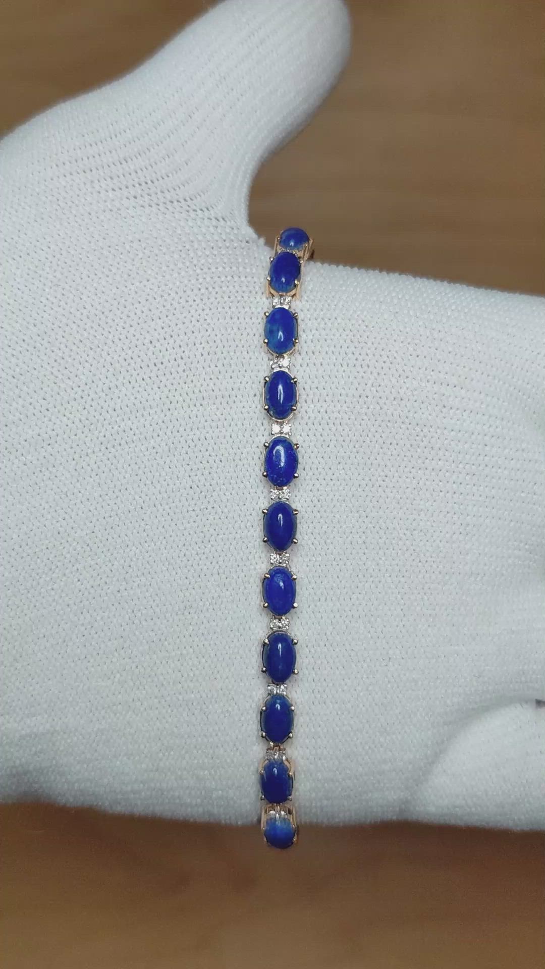 8.86 Ct.Tw.Total Carat Weight Lapis and Natural Diamond Tennis/Line Bracelet, 14K Yellow Gold Size Video