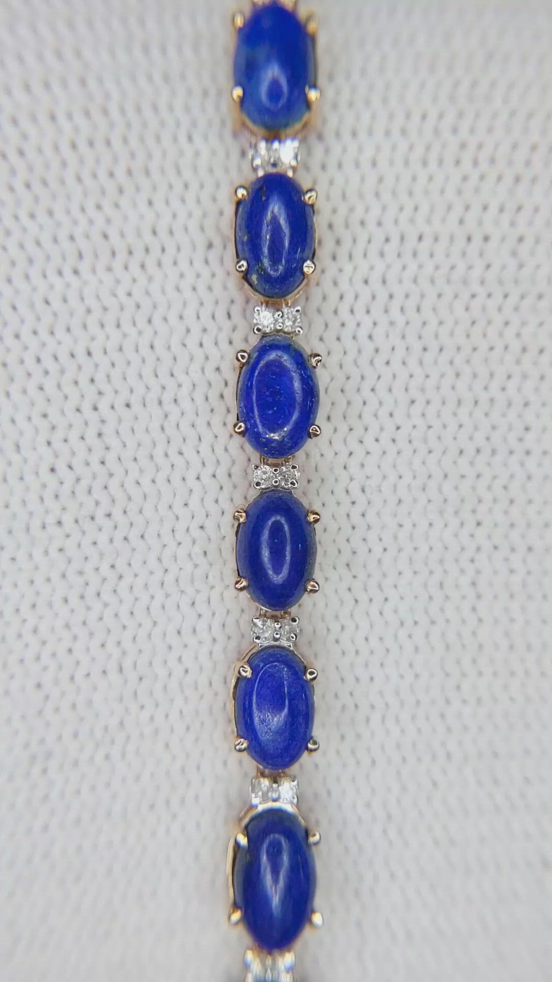 8.86 Ct.Tw.Total Carat Weight Lapis and Natural Diamond Tennis/Line Bracelet, 14K Yellow Gold Size Video