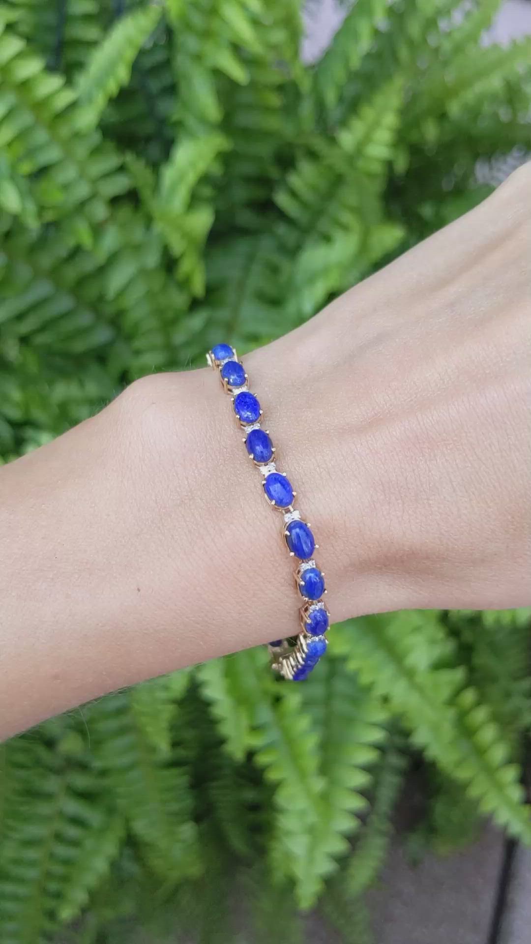 8.86 Ct.Tw.Total Carat Weight Lapis and Natural Diamond Tennis/Line Bracelet, 14K Yellow Gold Size Video